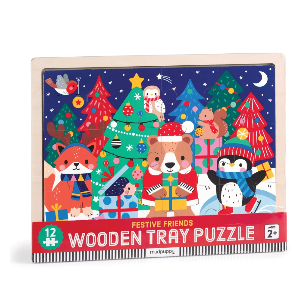 Festive Friends 12 Piece Wooden Tray Puzzle-MUDPUPPY-Little Giant Kidz