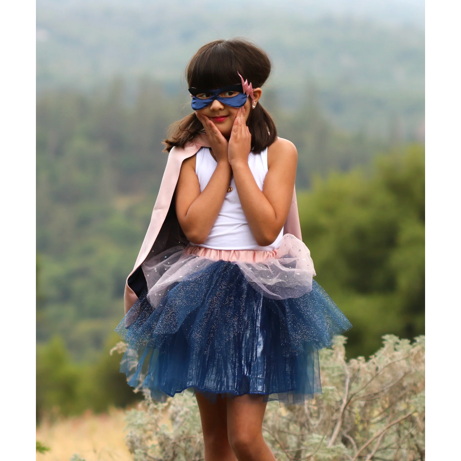 Great Pretenders Super-duper Tutu, Cape & Mask, Metallic Pink & Navy-Great Pretenders-Little Giant Kidz