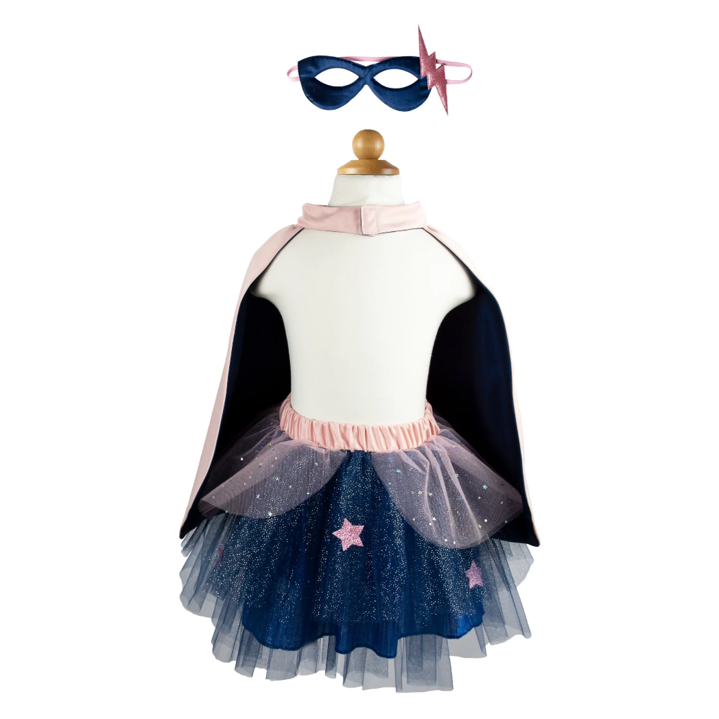 Great Pretenders Super-duper Tutu, Cape & Mask, Metallic Pink & Navy-Great Pretenders-Little Giant Kidz