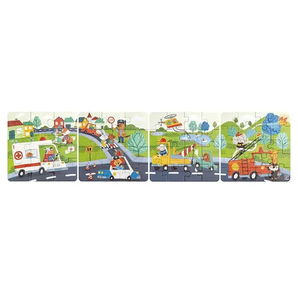 Hape Rescue Vehicles Puzzle Stage 4 (4-in-1)-HAPE-Little Giant Kidz