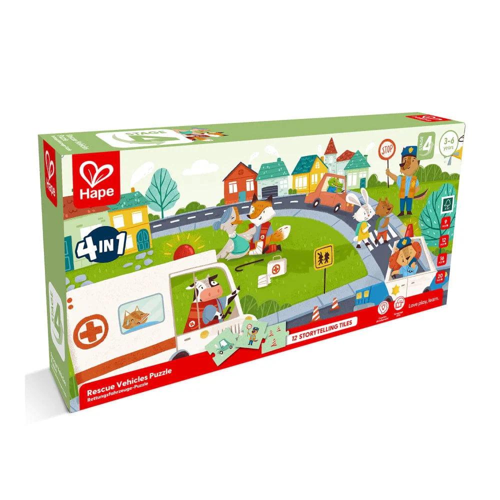 Hape Rescue Vehicles Puzzle Stage 4 (4-in-1)-HAPE-Little Giant Kidz