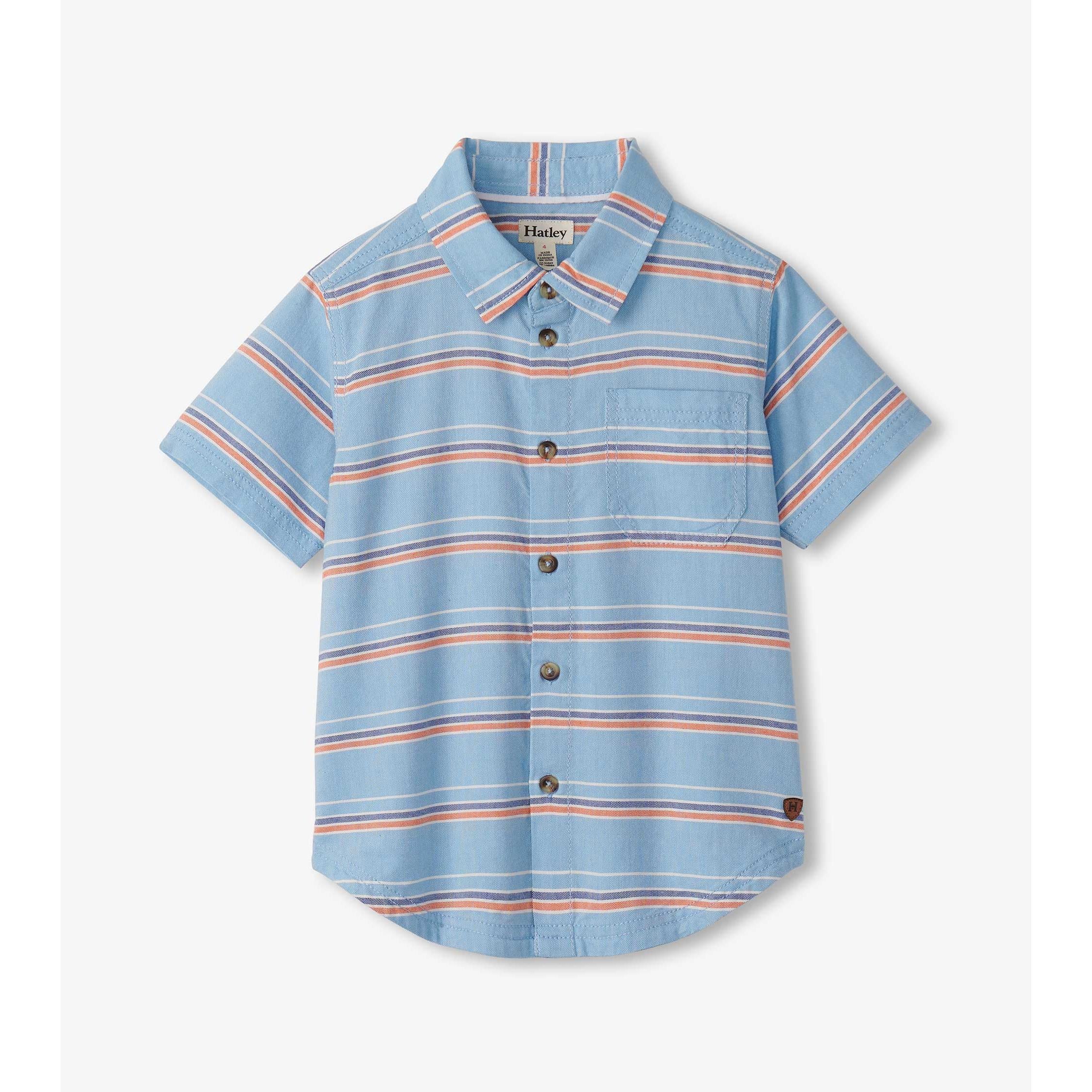 Hatley Blue Summer Stripe Button Down Shirt-HATLEY-Little Giant Kidz