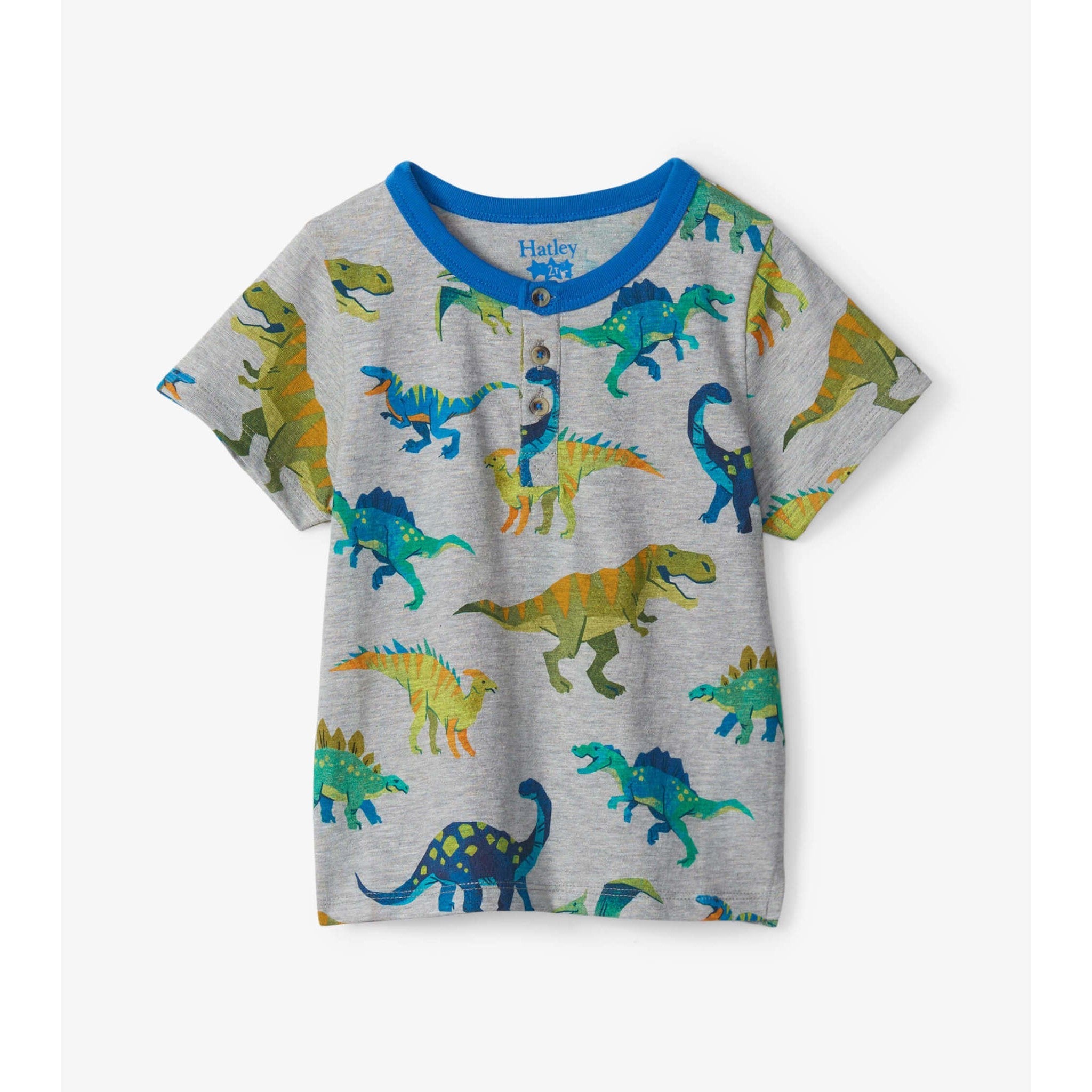 Hatley Colorblock Dino Henley Tee - Athletic Grey Melange-HATLEY-Little Giant Kidz