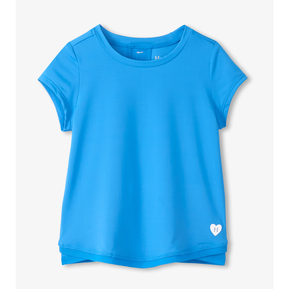 Hatley Girls Malibu Blue Mesh Trim Tee-HATLEY-Little Giant Kidz