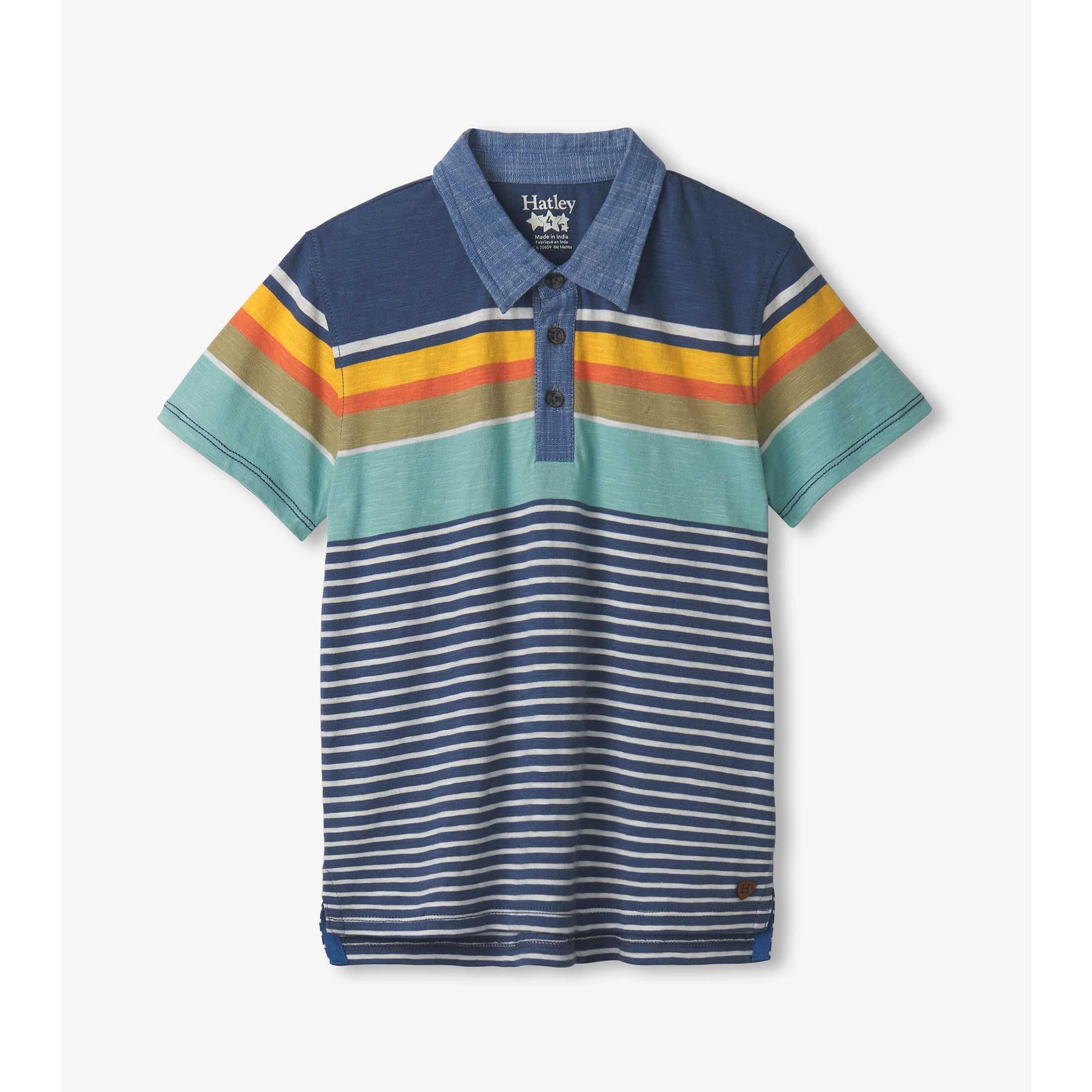 Hatley Nautical Stripes Polo Tee- Ensign Blue-HATLEY-Little Giant Kidz
