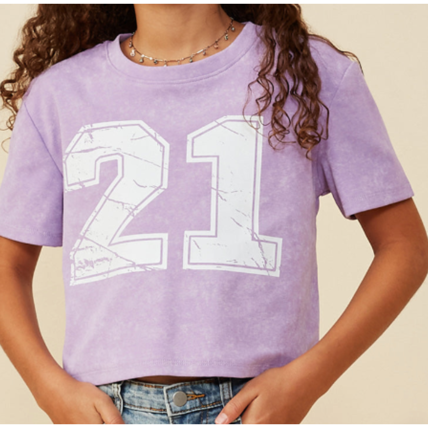 Hayden Distressed Print Washed Athletic Jersey Top- Lavender-HAYDEN GIRLS-Little Giant Kidz