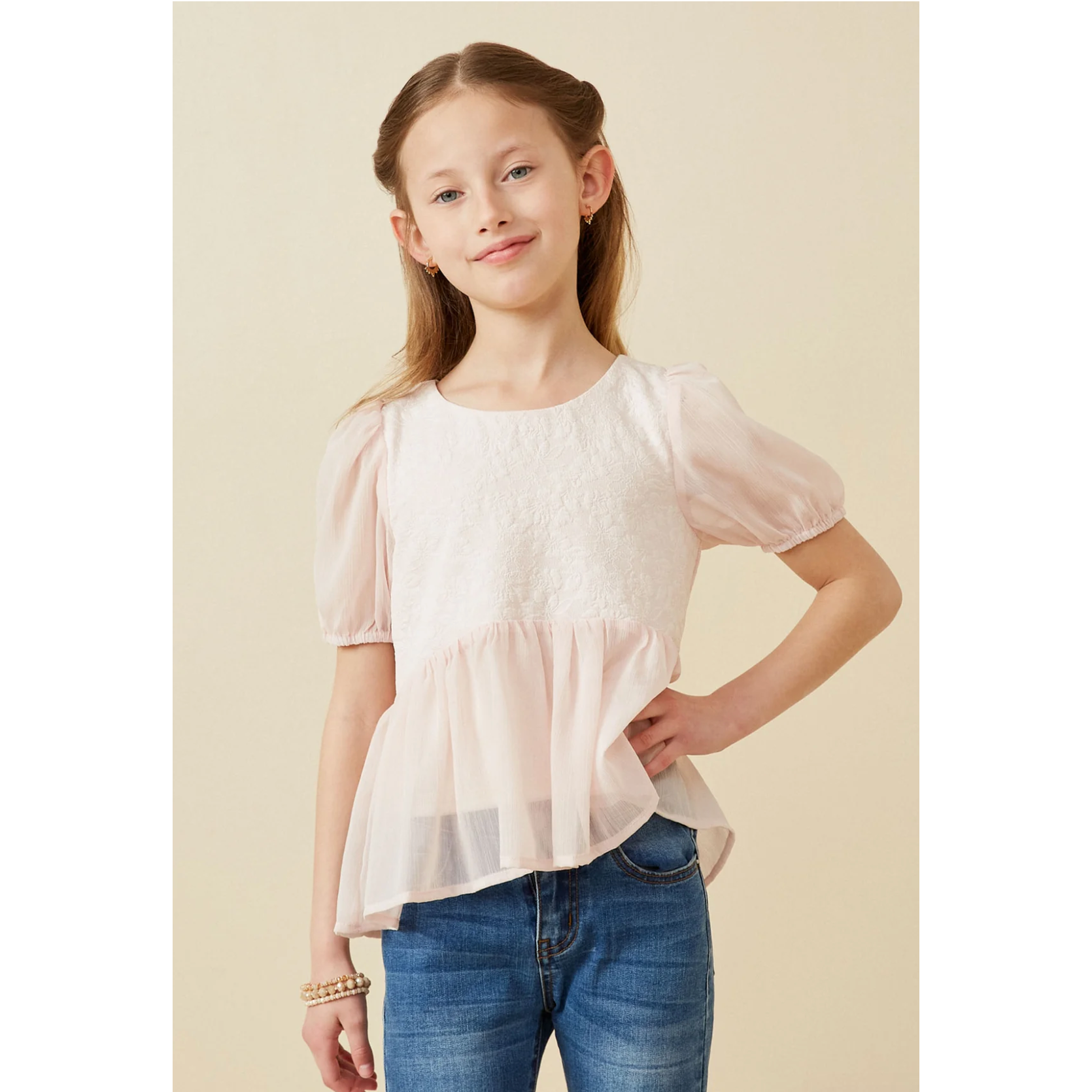 Hayden Floral Contrast Panel Chiffon Peplum Top-HAYDEN GIRLS-Little Giant Kidz