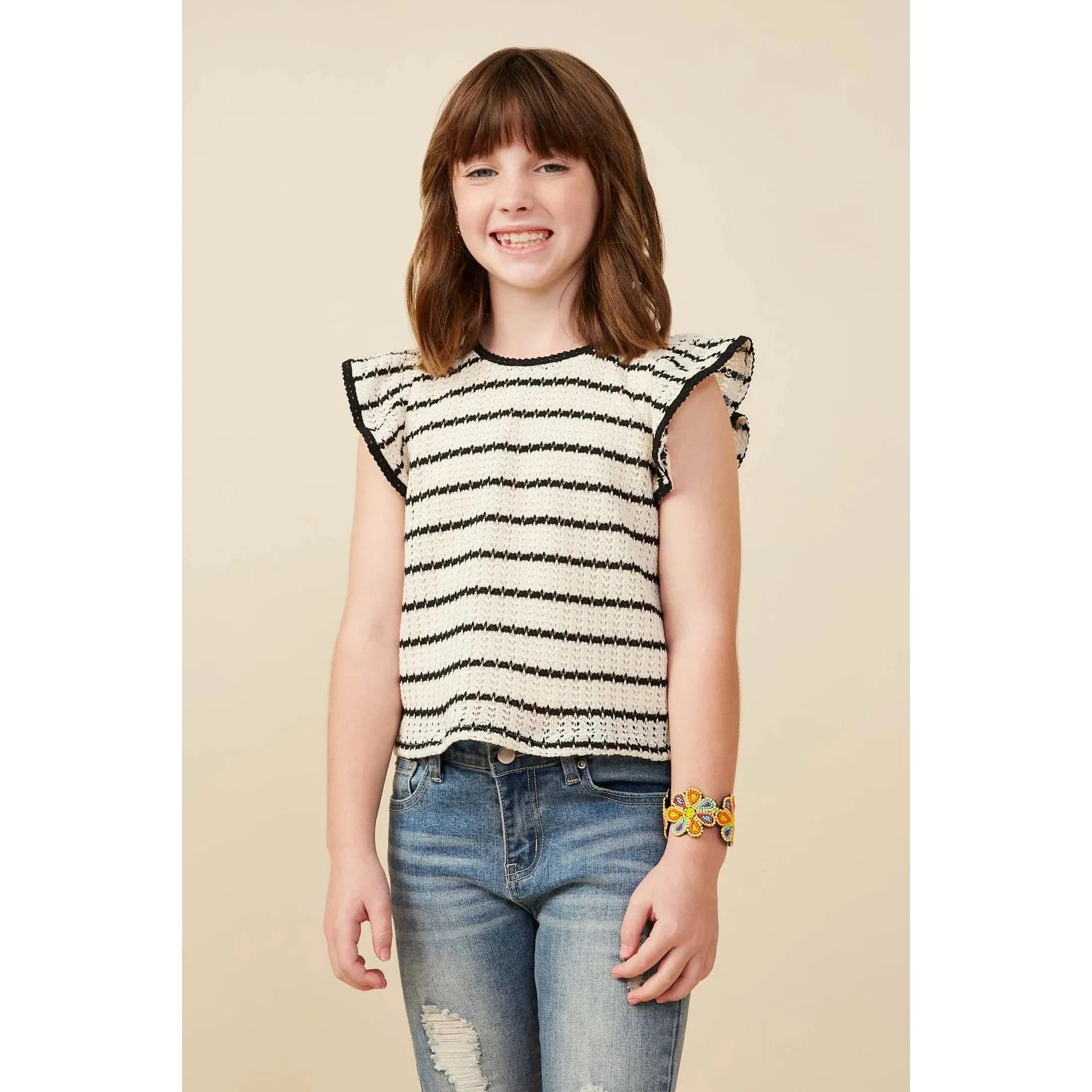 Hayden Girls Contrast Piped Textured Stripe Knit Tank - Oatmeal-Hayden-Little Giant Kidz