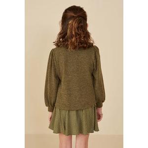 Hayden Girls Contrast Plaid Bow Textured Knit Top - Olive-Hayden-Little Giant Kidz