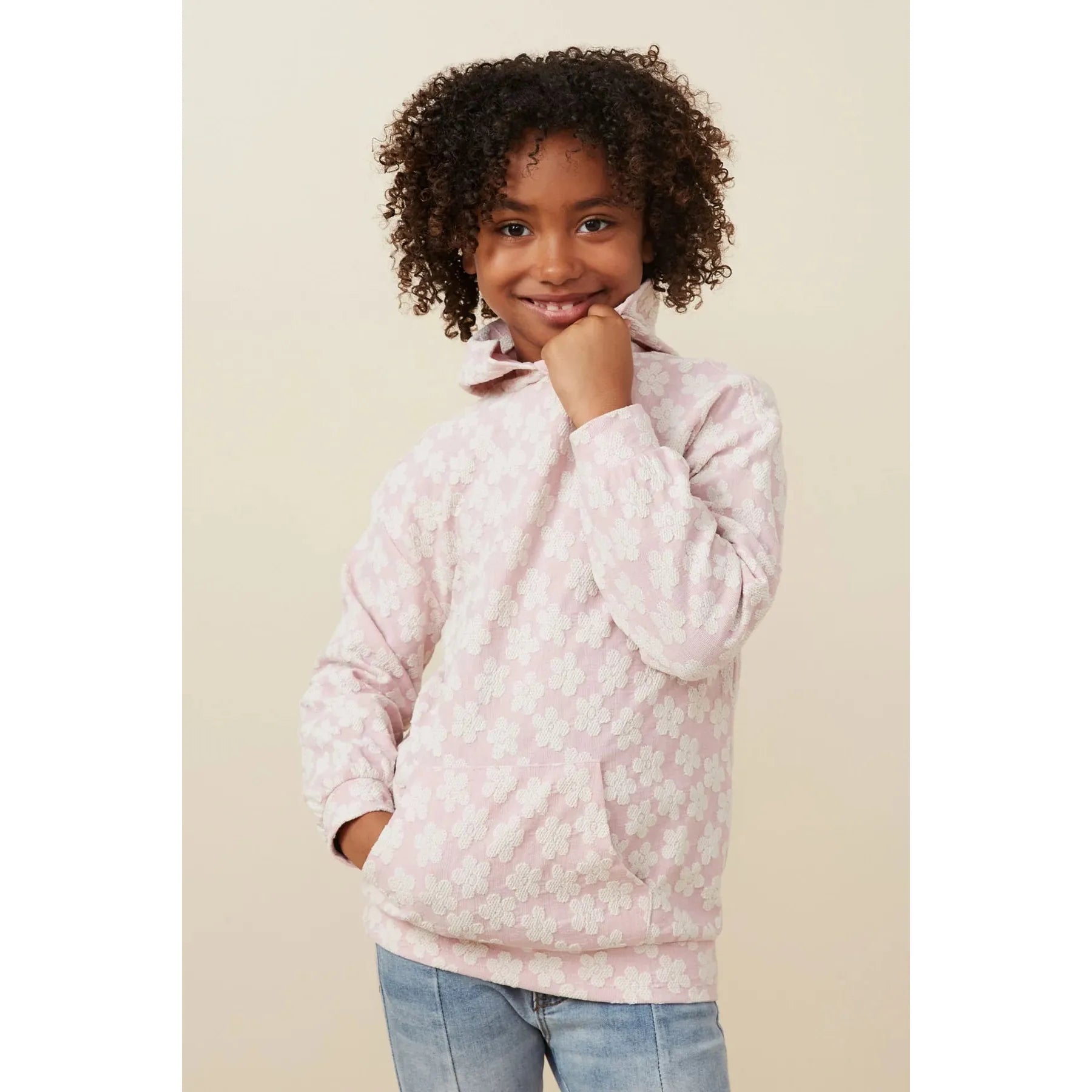 Hayden Girls Daisy Textured Stretch Knit Hoodie - Pink-Hayden-Little Giant Kidz