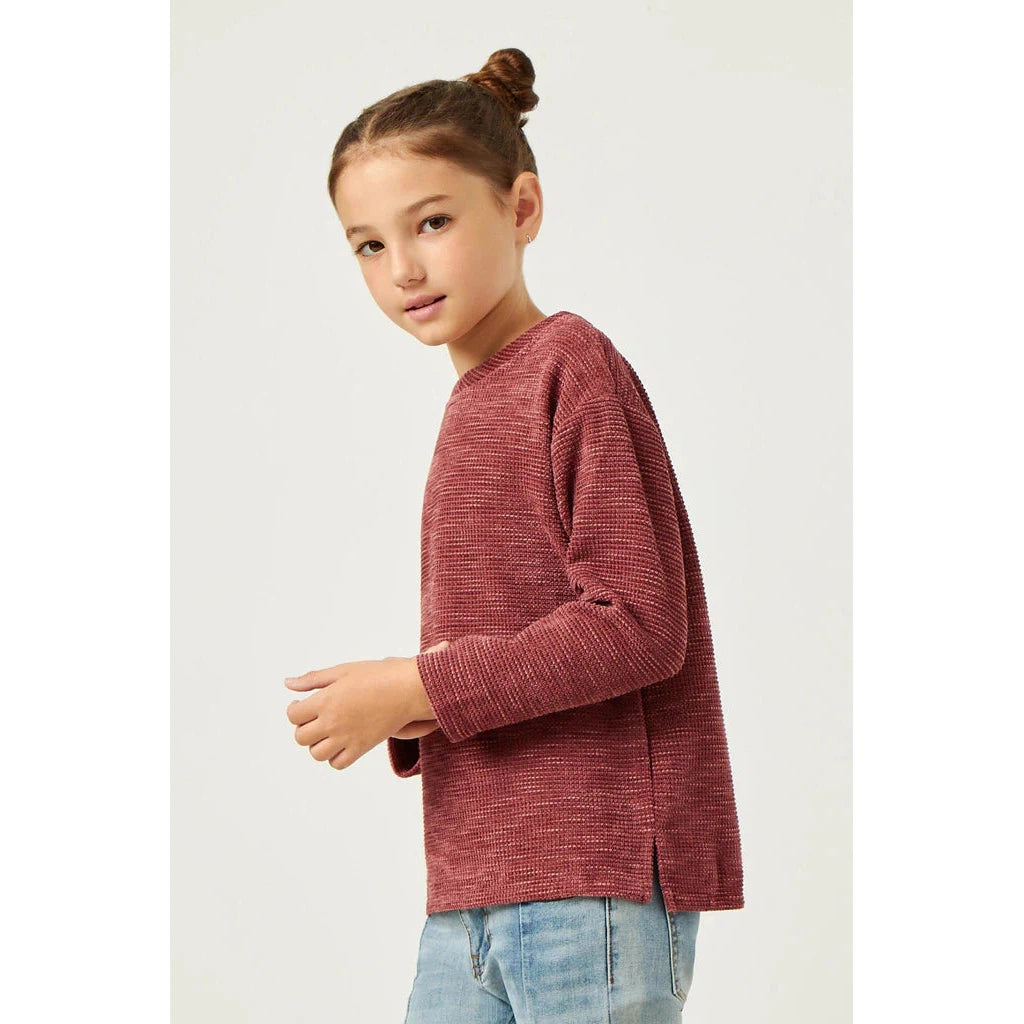 Hayden Girls Mauve Textured Waffle Chenille Long Sleeve Top-HAYDEN GIRLS-Little Giant Kidz
