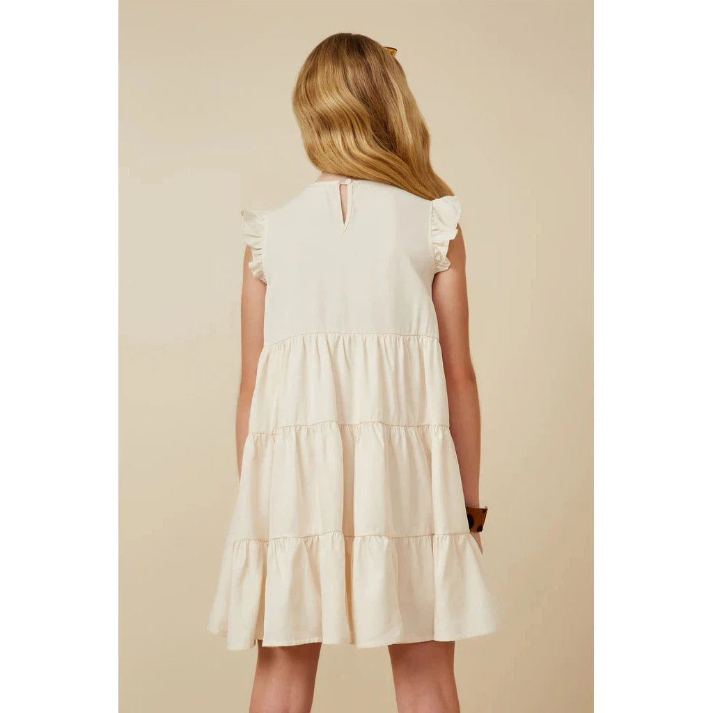 Hayden Girls Ruffled Button Down Tiered Tank Dress - Ivory-HAYDEN GIRLS-Little Giant Kidz