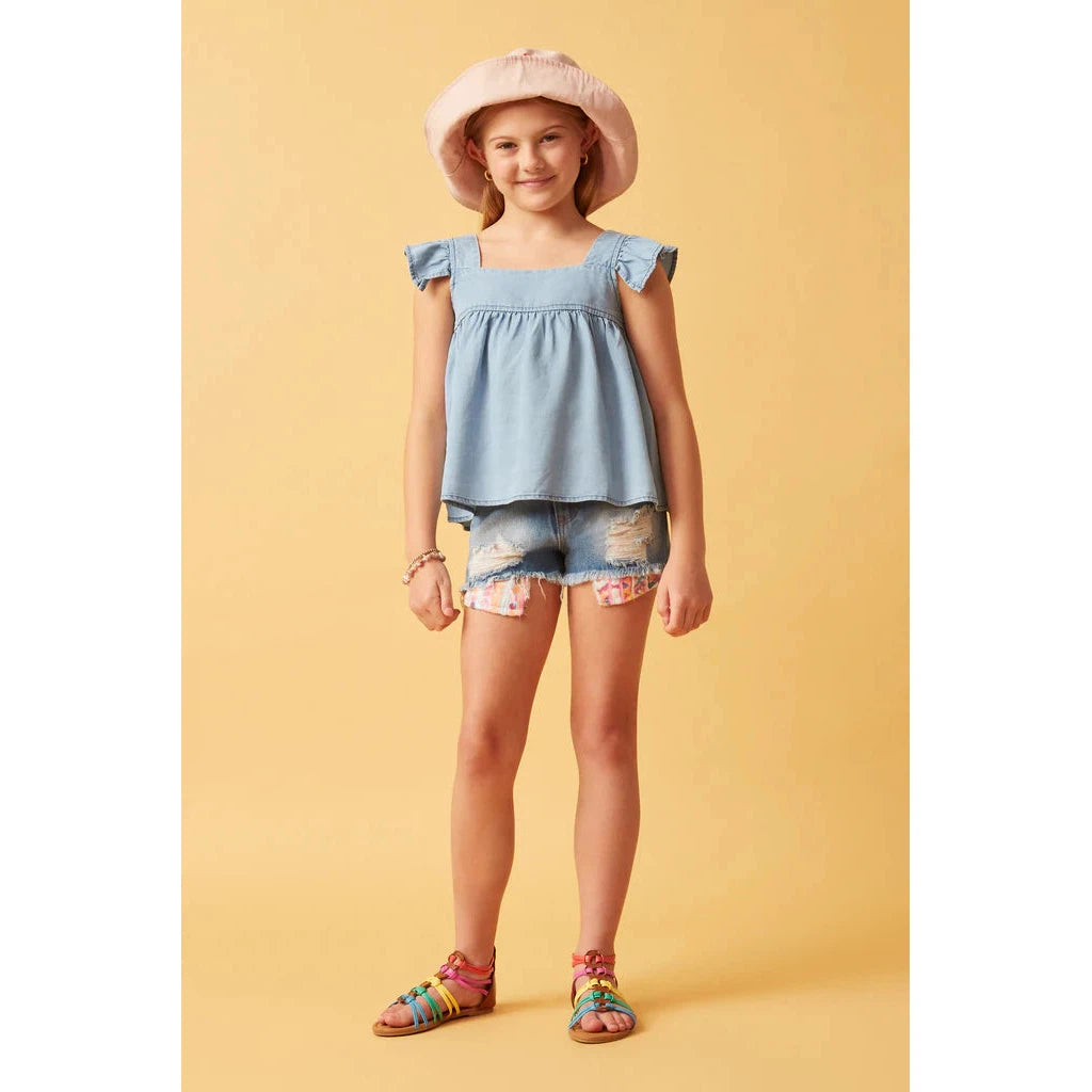Hayden Girls Tencel Square Neck Ruffle Cap Sleeve Top-HAYDEN GIRLS-Little Giant Kidz