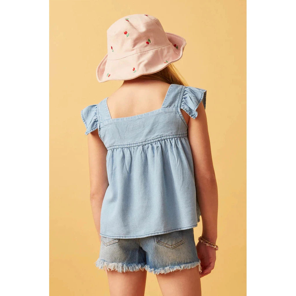 Hayden Girls Tencel Square Neck Ruffle Cap Sleeve Top-HAYDEN GIRLS-Little Giant Kidz