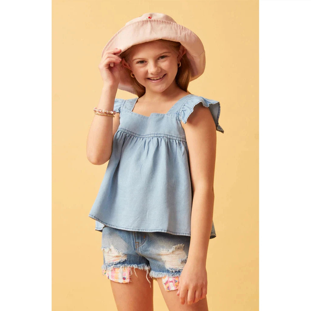 Hayden Girls Tencel Square Neck Ruffle Cap Sleeve Top-HAYDEN GIRLS-Little Giant Kidz