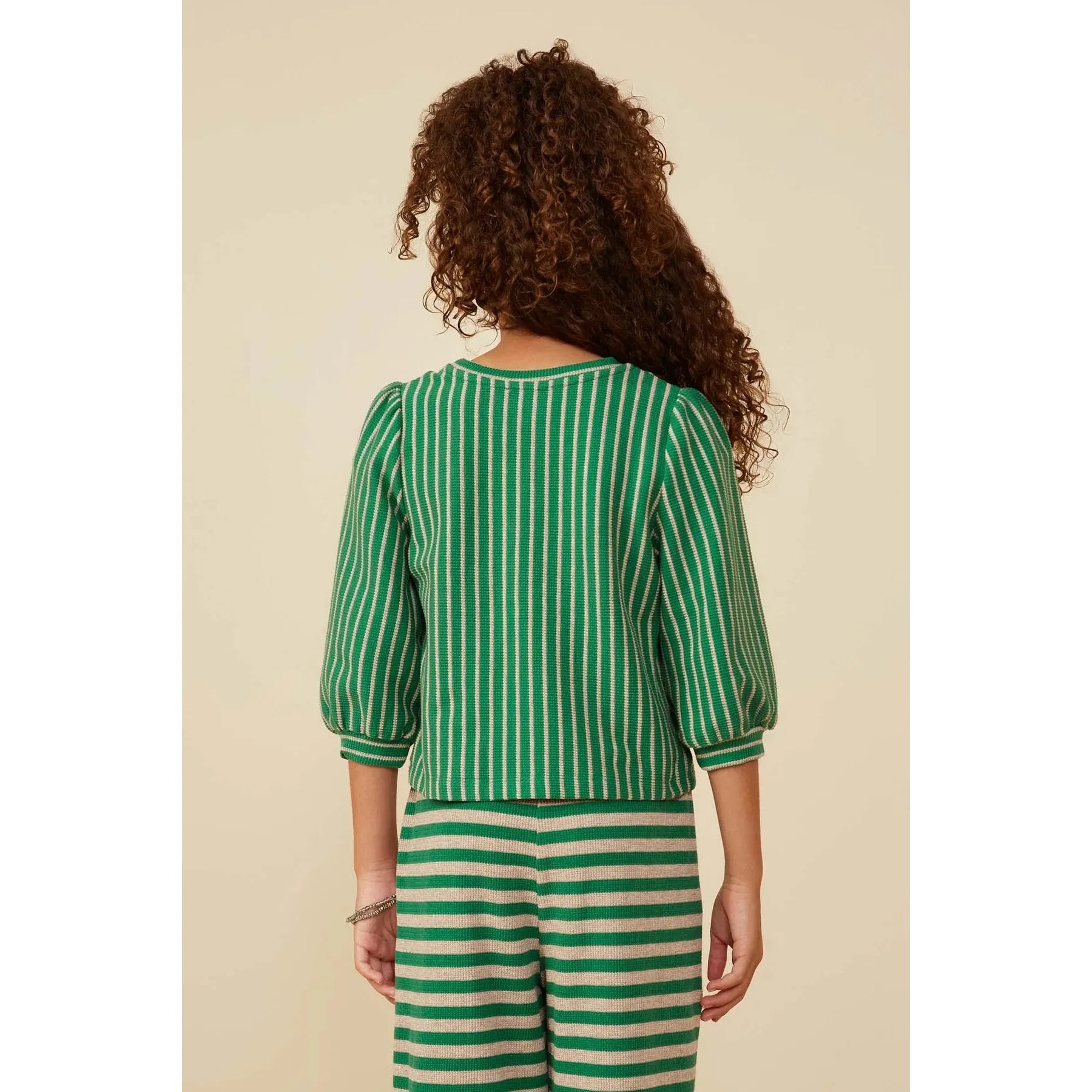 Hayden Girls Textured Vertical Stripe Knit Top - Green-Hayden-Little Giant Kidz