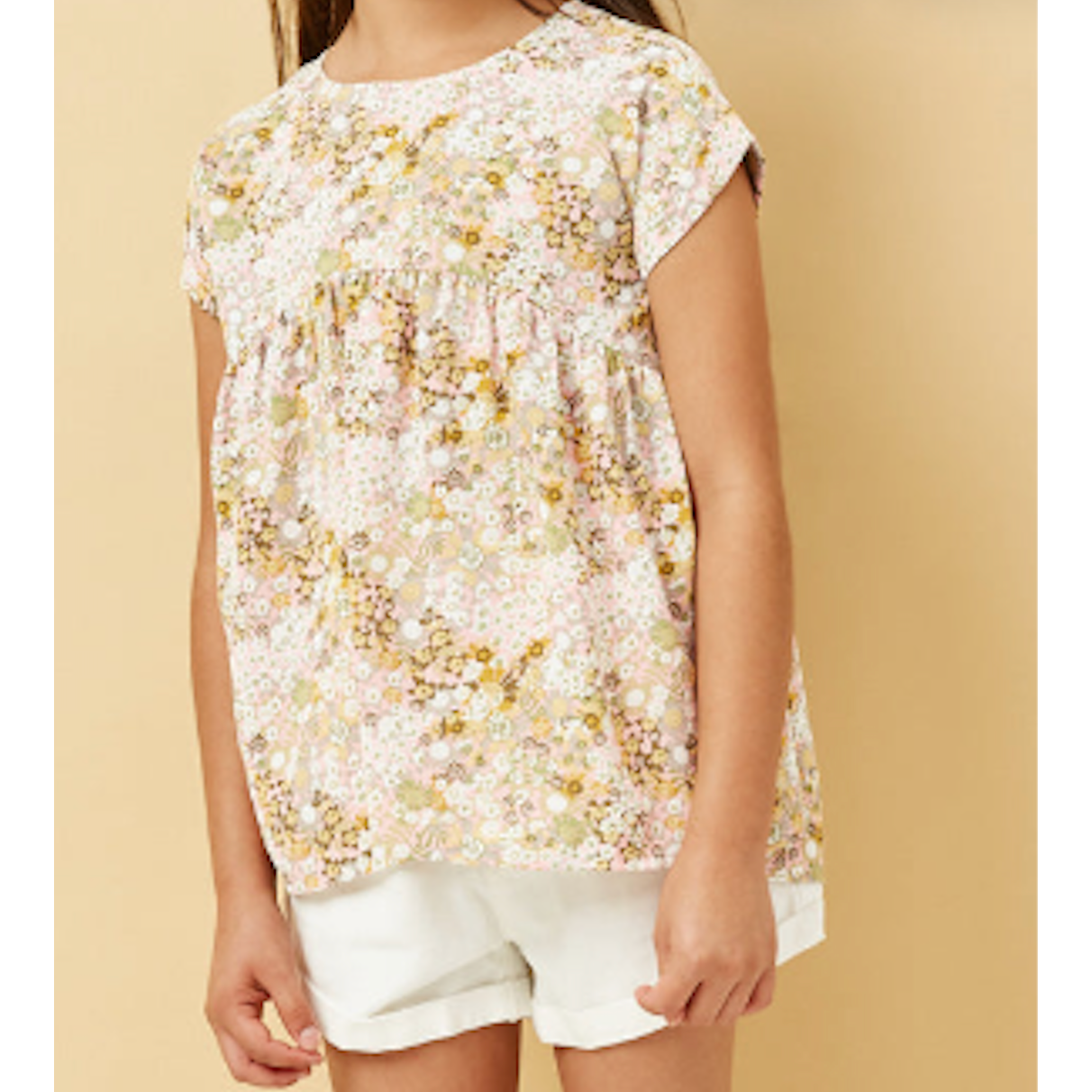 Hayden Mixed Floral Roll Sleeve Peplum Top-HAYDEN GIRLS-Little Giant Kidz