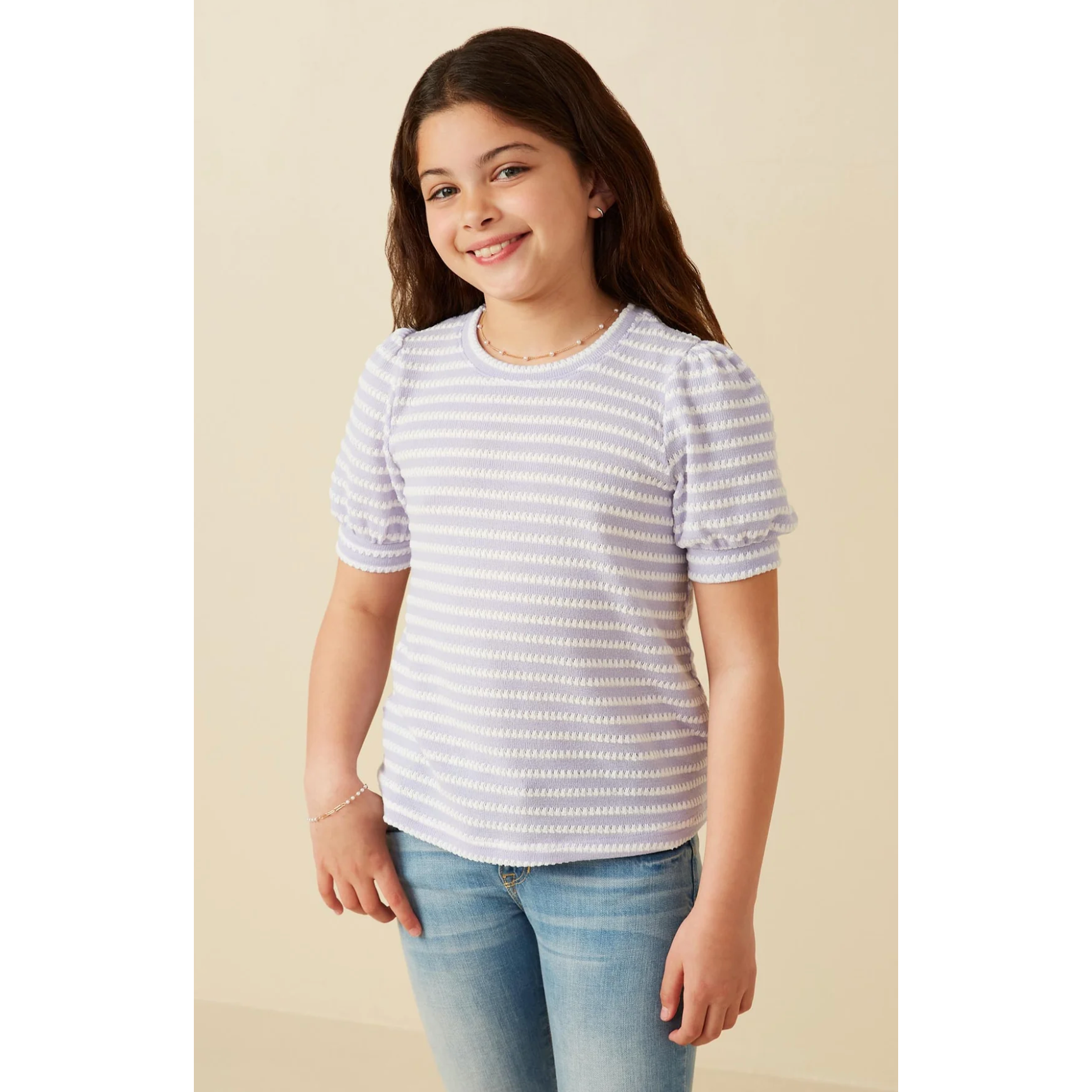 Hayden Puff Sleeve Textured Striped Knit Top- Lavender-HAYDEN GIRLS-Little Giant Kidz