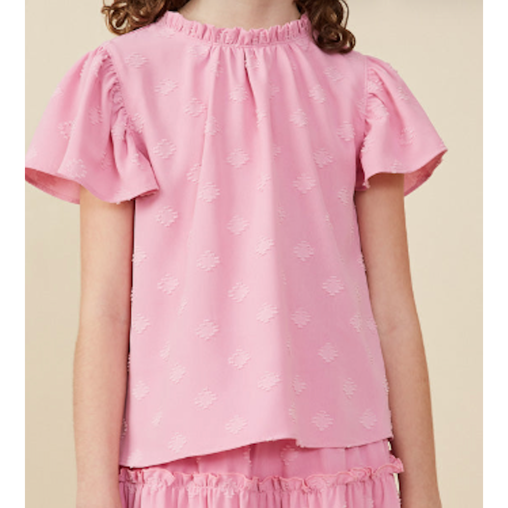 Hayden Ruffled Swiss Heart Top- Pink-HAYDEN GIRLS-Little Giant Kidz