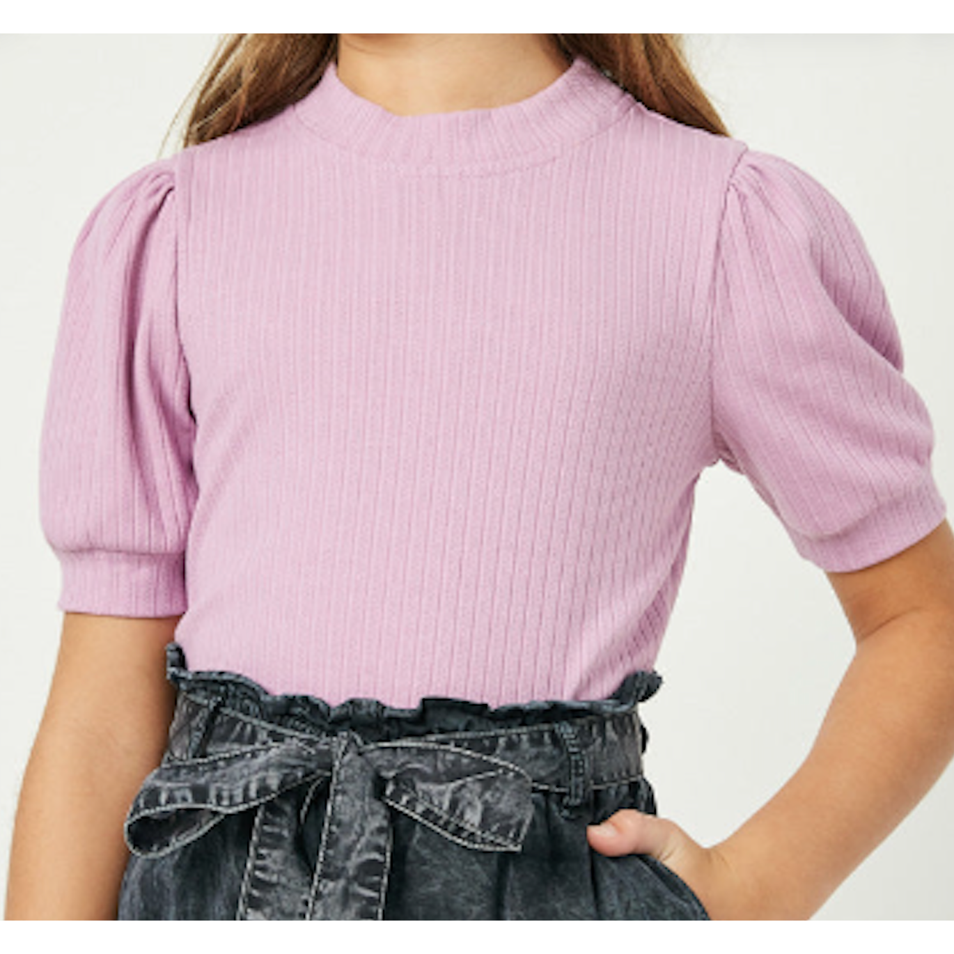 Hayden Textured Banded Neck Short Sleeve Top- Violet-HAYDEN GIRLS-Little Giant Kidz