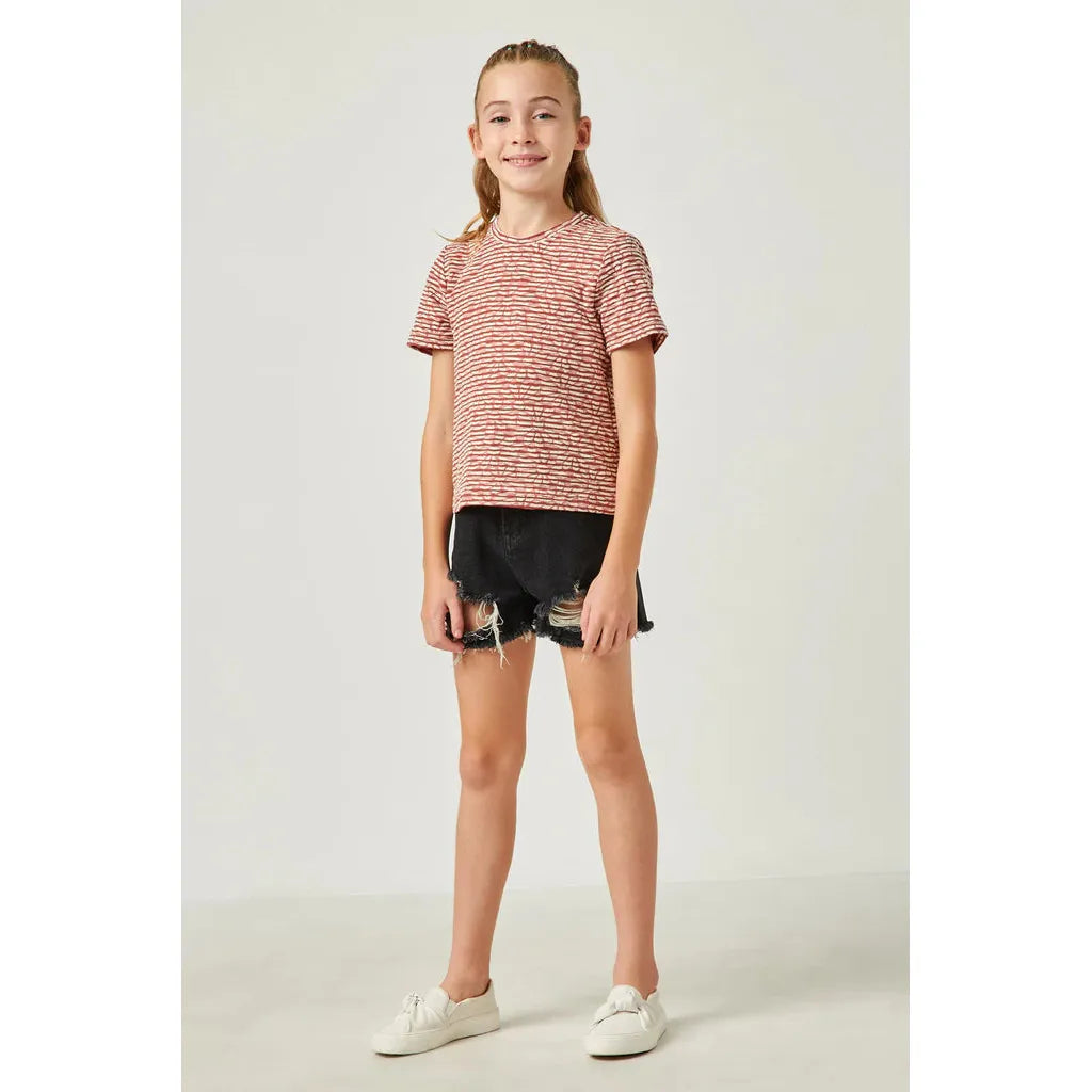 Hayden Textured Floral Striped T Shirt-HAYDEN GIRLS-Little Giant Kidz