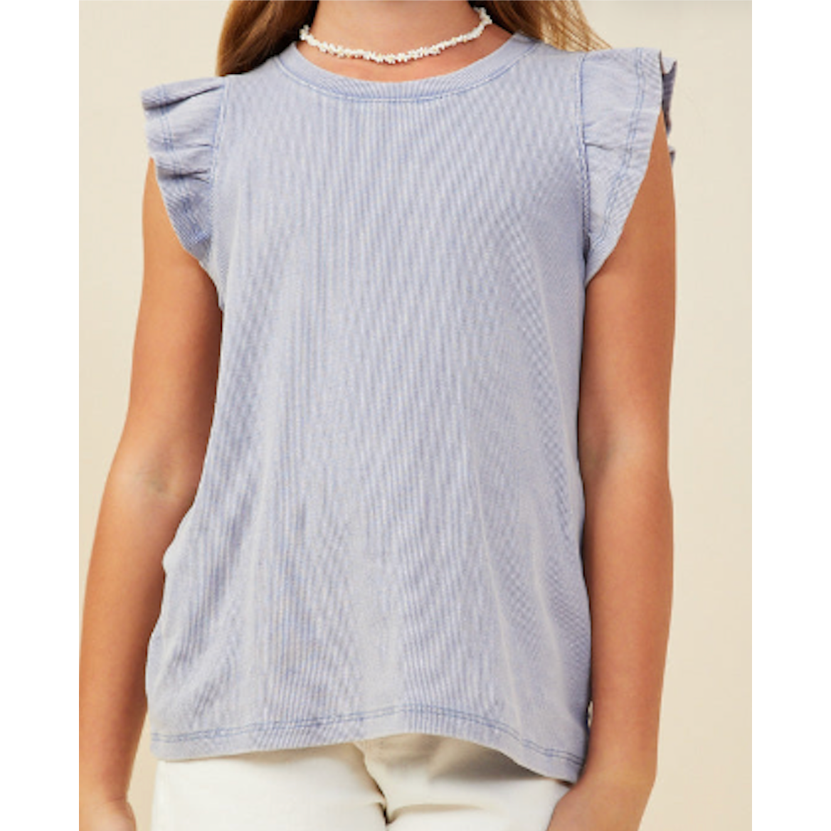 Hayden Washed Ribbed Flutter Sleeve Knit Tank- Dusty Blue-HAYDEN GIRLS-Little Giant Kidz
