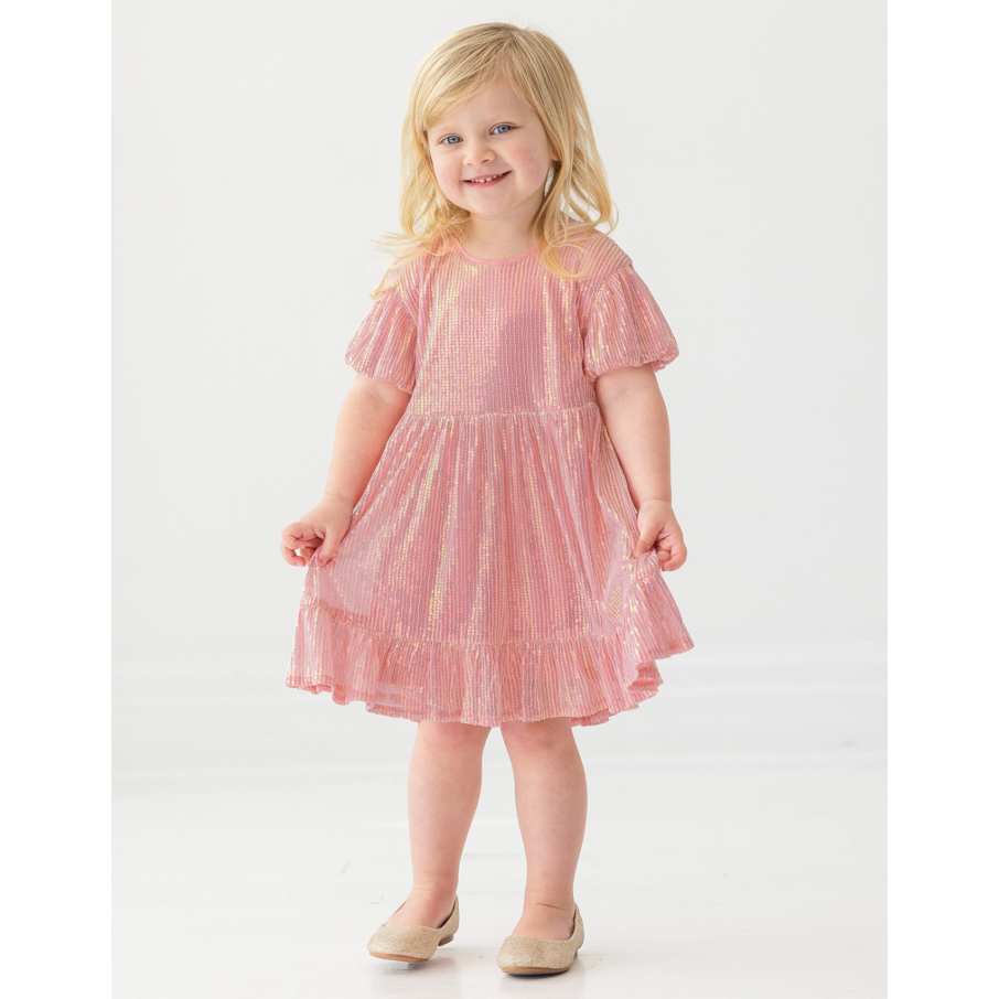 Isobella & Chloe Starry Sweet Shimmer Dress- Pink-MABEL+HONEY-Little Giant Kidz
