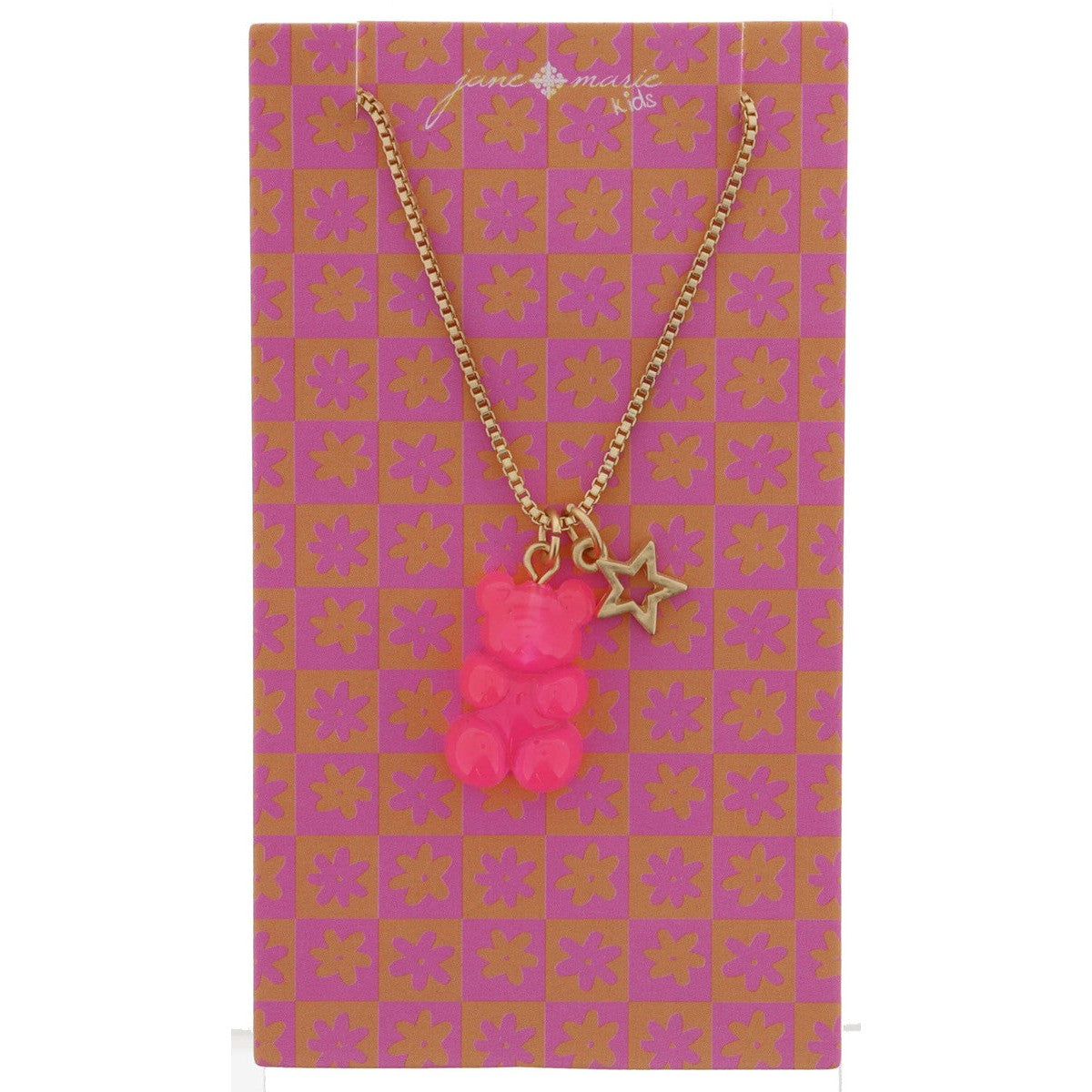 Jane Marie Kids Hot Pink Gummy Bear, Mini Gold Open Star Necklace-JANE MARIE-Little Giant Kidz