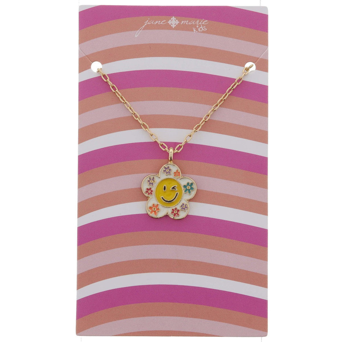 Jane Marie Kids Multi Enamel Winking Happy Face Flower Necklace-JANE MARIE-Little Giant Kidz