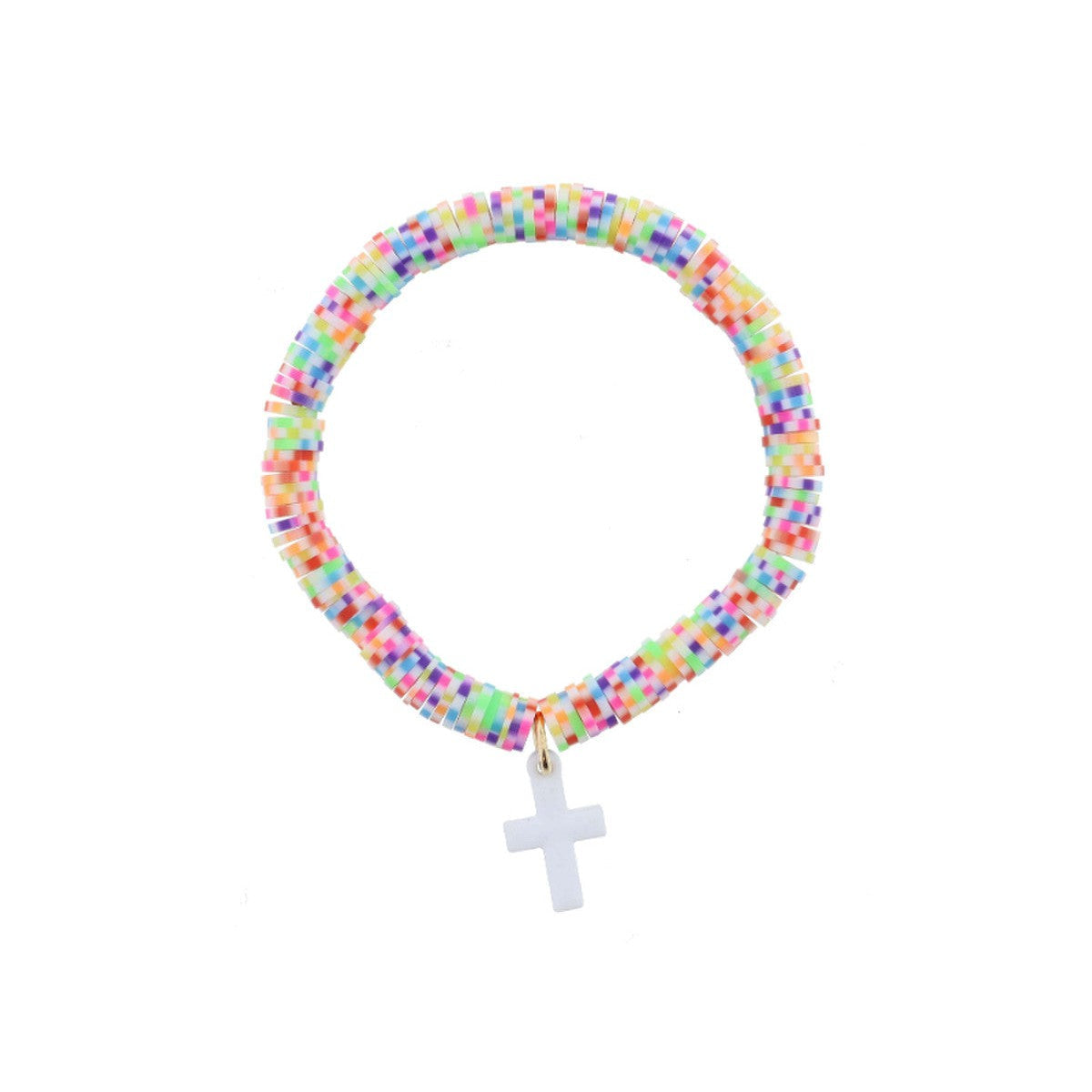 Jane Marie Kids Multi Speckled Rubber Sequin Beaded With White Cross Bracelet-JANE MARIE-Little Giant Kidz