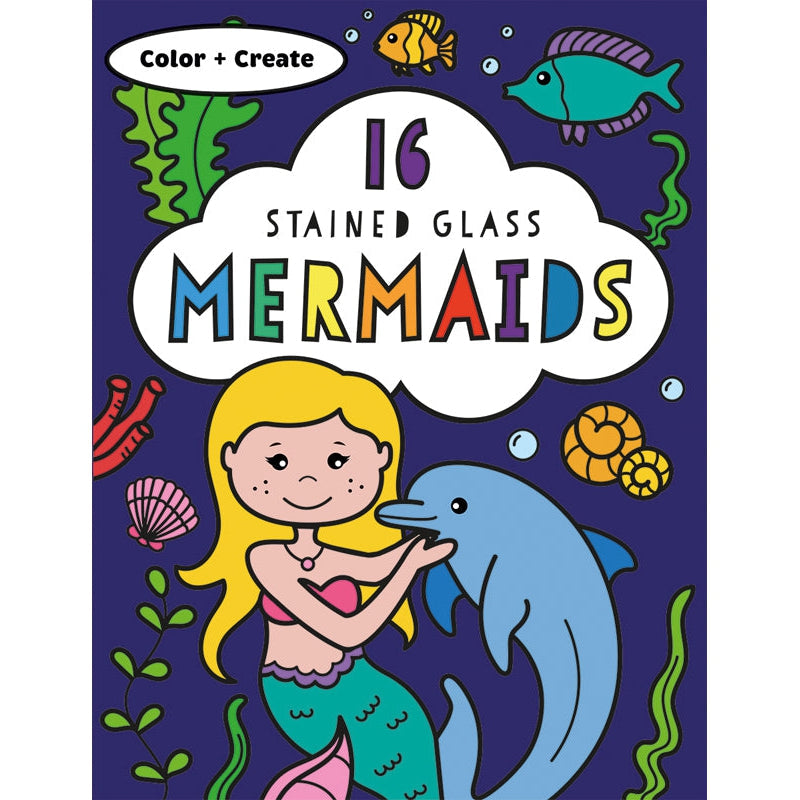 Kane Miller: Color + Create 16 Stained Glass Mermaids-EDC-USBORNE-Little Giant Kidz