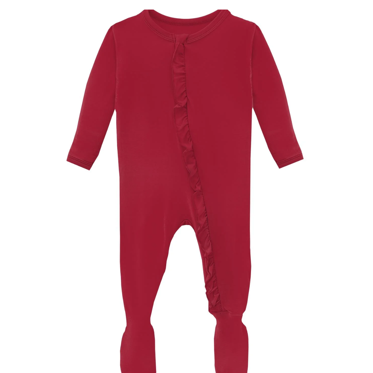Kickee Pants Layette Ruffle Footie with 2 Way Zipper in Crimson-KICKEE PANTS-Little Giant Kidz
