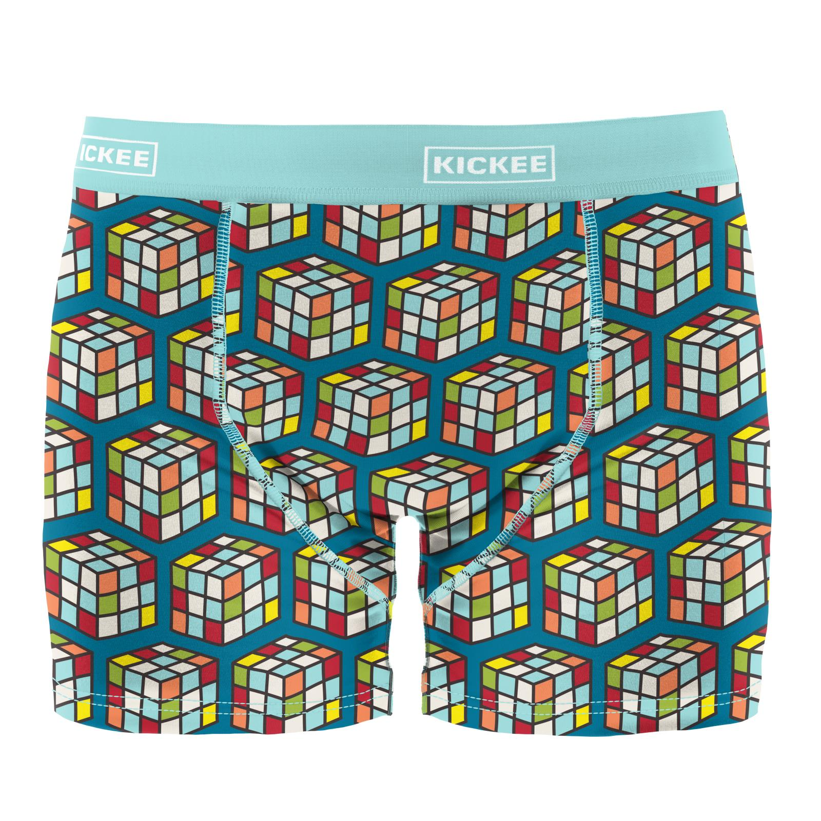 Kickee Pants Print Cerulean Blue Puzzle Men's Boxer Brief-Kickee Pants-Little Giant Kidz