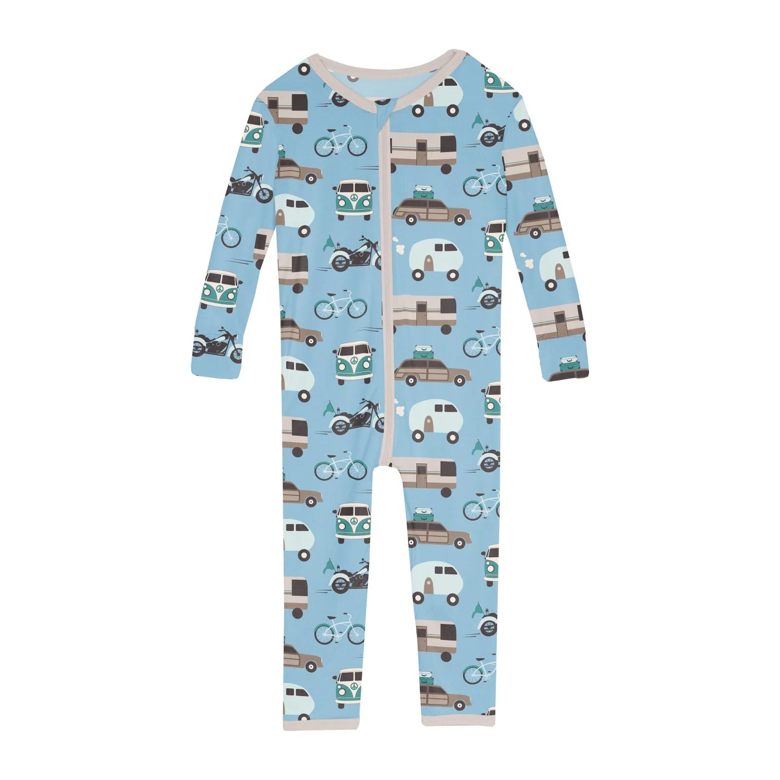 Kickee Pants Print Convertible Zipper Sleeper- Seaside Blue On the Way-Kickee Pants-Little Giant Kidz