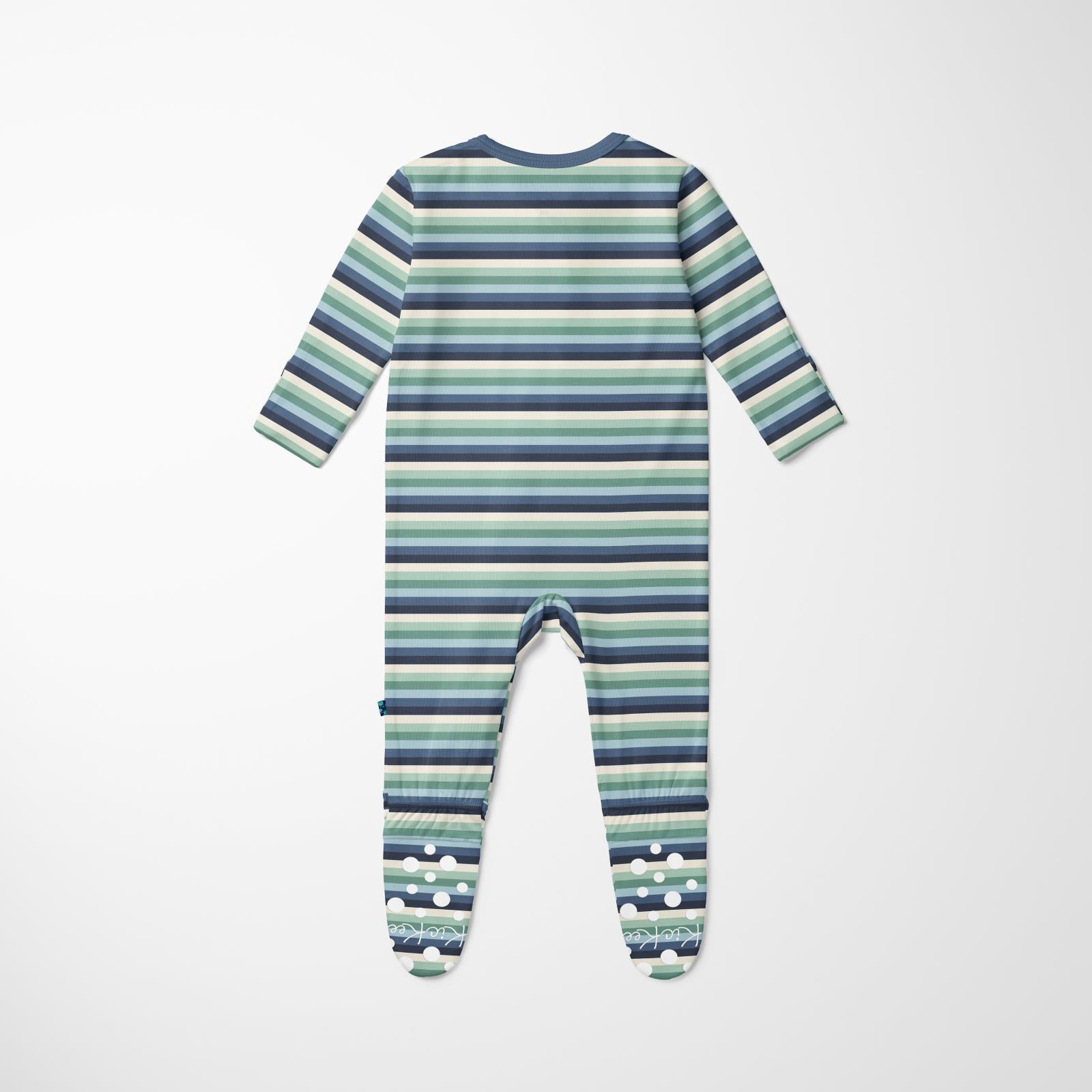 Kickee Pants Print Footie with 2 Way Zipper- Denim Stripe-KICKEE PANTS-Little Giant Kidz