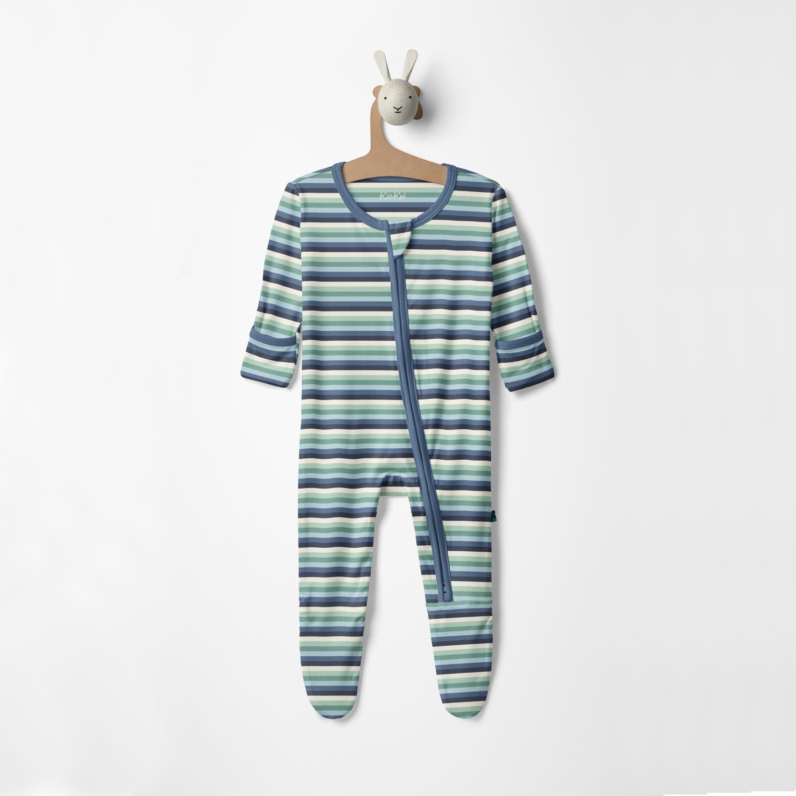 Kickee Pants Print Footie with 2 Way Zipper- Denim Stripe-KICKEE PANTS-Little Giant Kidz
