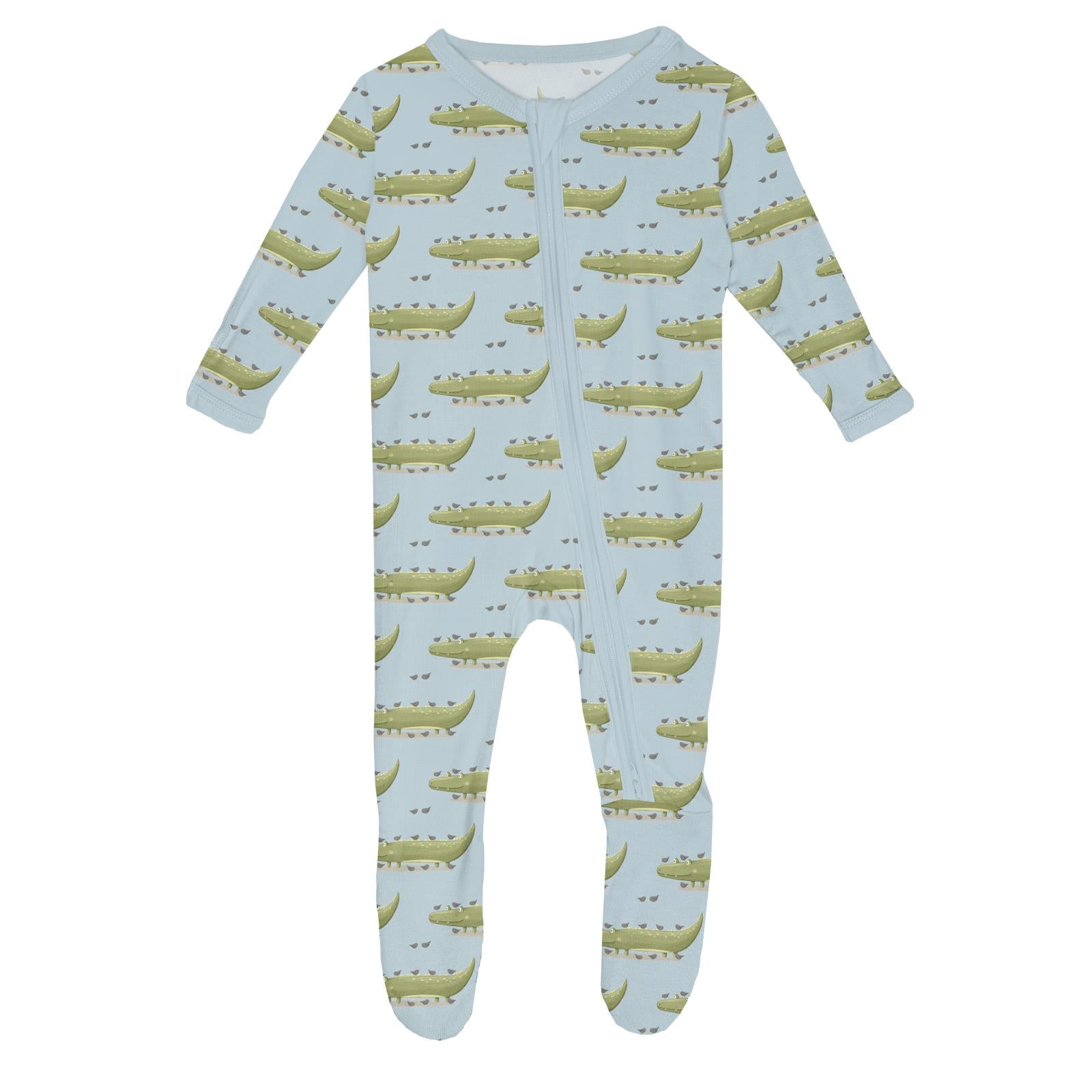 Kickee Pants Print Footie with 2 Way Zipper- Spring Sky Croc & Friends-KICKEE PANTS-Little Giant Kidz