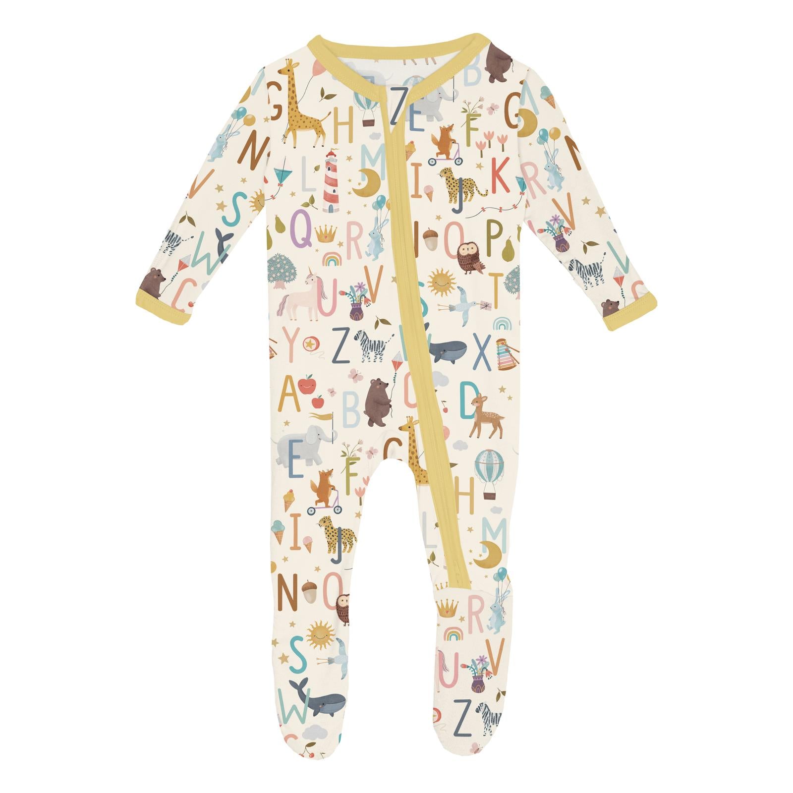 Kickee Pants Print Layette Footie with 2 Way Zipper- Animal Alphabet-KICKEE PANTS-Little Giant Kidz