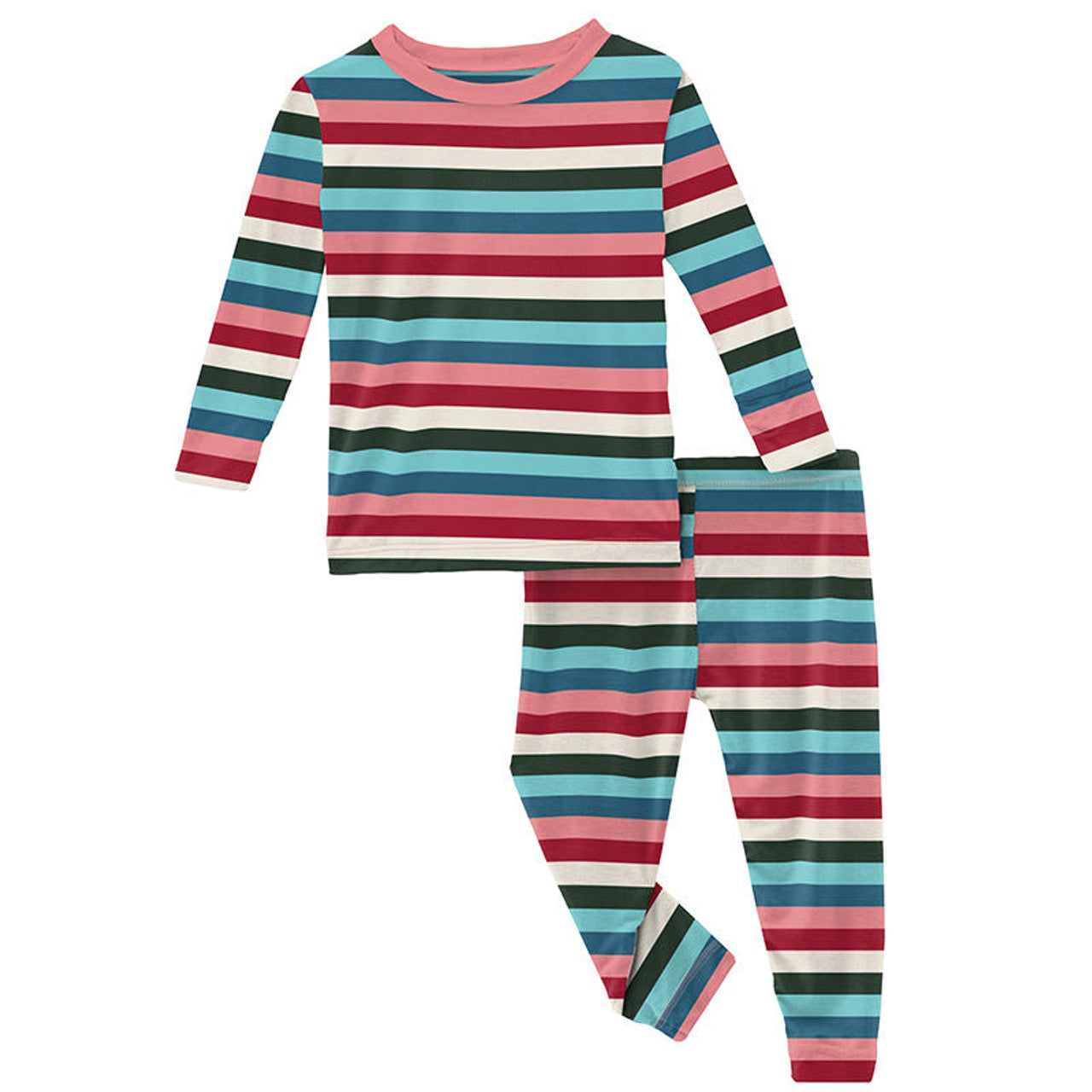 Kickee Pants Print Long Sleeve Pajama Set Snowball Multi Stripe-Kickee Pants-Little Giant Kidz