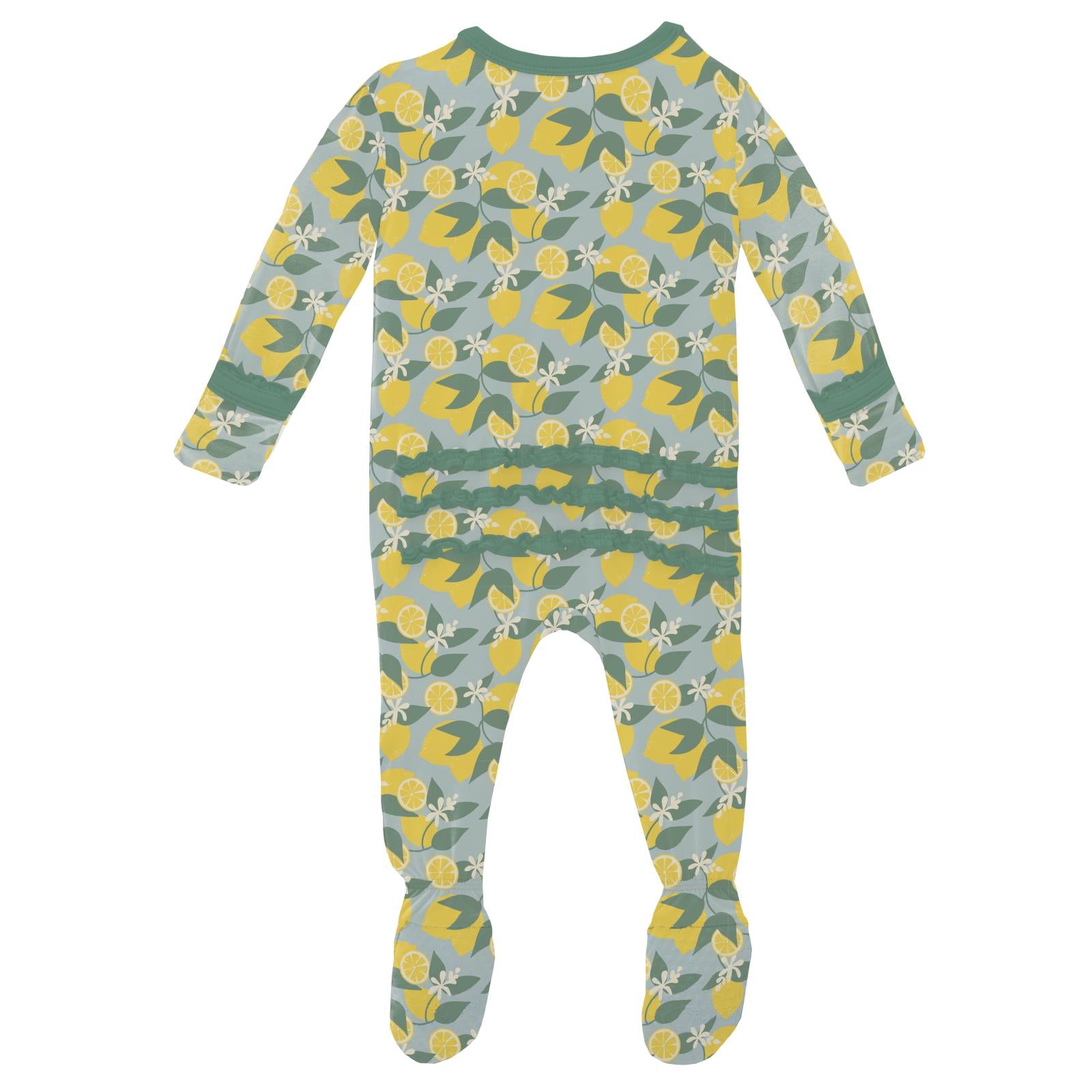 Kickee Pants Print Muffin Ruffle Footie with 2 Way Zipper- Spring Sky Lemonade-KICKEE PANTS-Little Giant Kidz