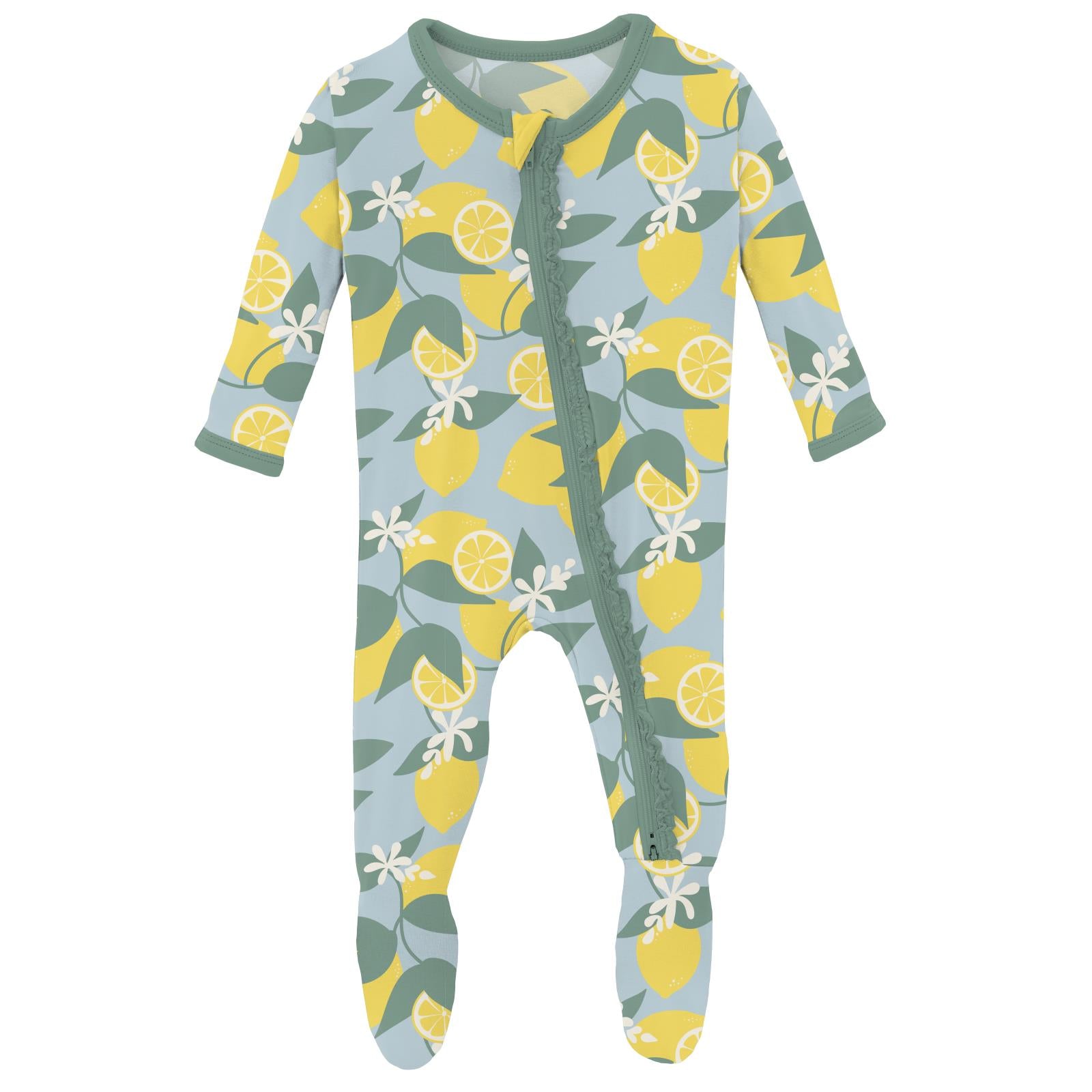Kickee Pants Print Muffin Ruffle Footie with 2 Way Zipper- Spring Sky Lemonade-KICKEE PANTS-Little Giant Kidz