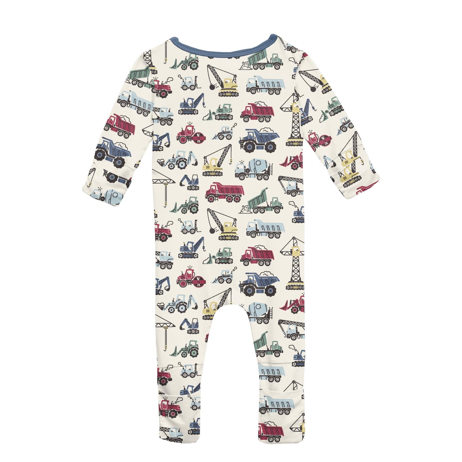 Kickee Pants Print Zipper Convertible Coverall- Natural Construction Trucks-KICKEE PANTS-Little Giant Kidz