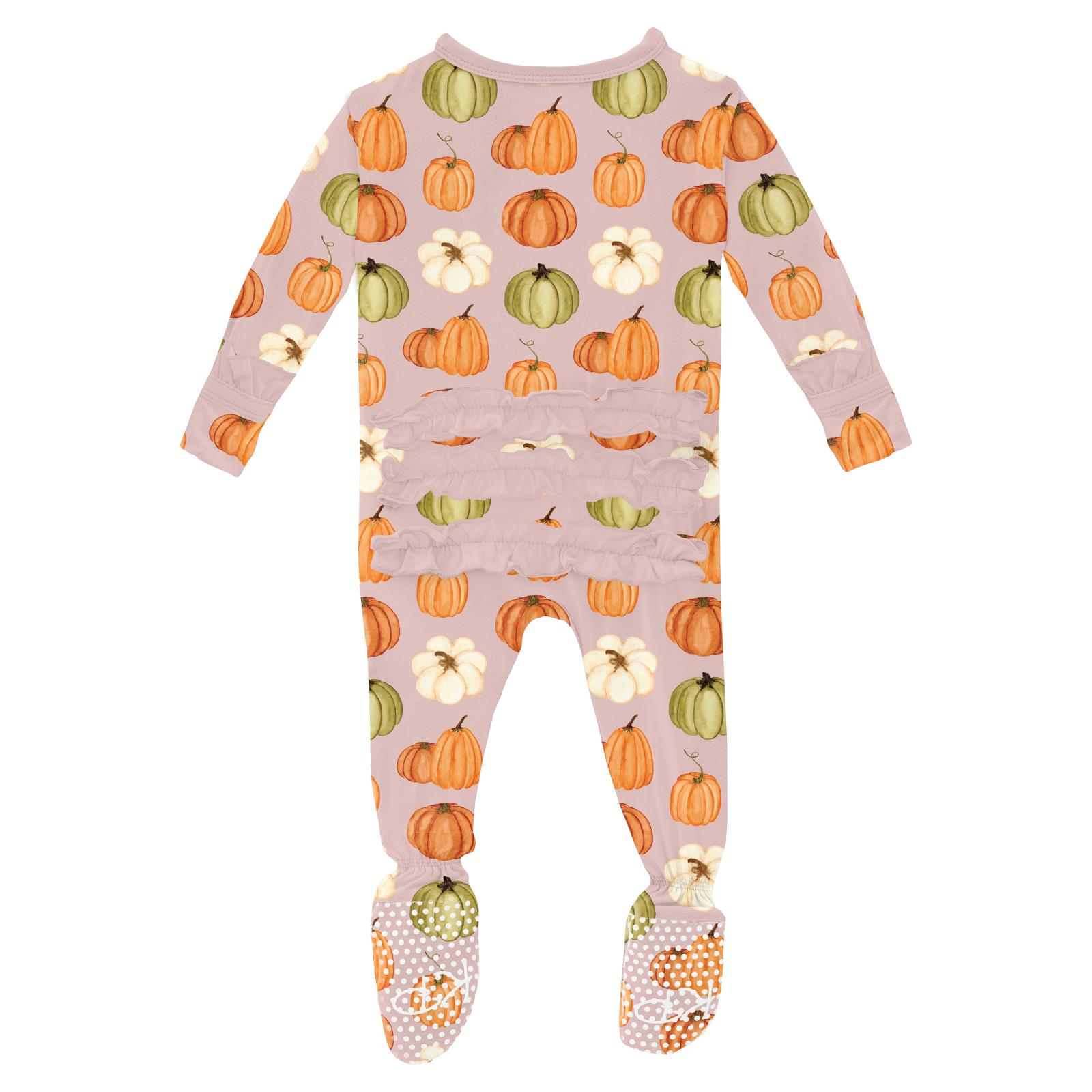 Kickee Pants Ruffle Footie with 2 Way Zipper- Baby Rose Pumpkin Patch-Kickee Pants-Little Giant Kidz