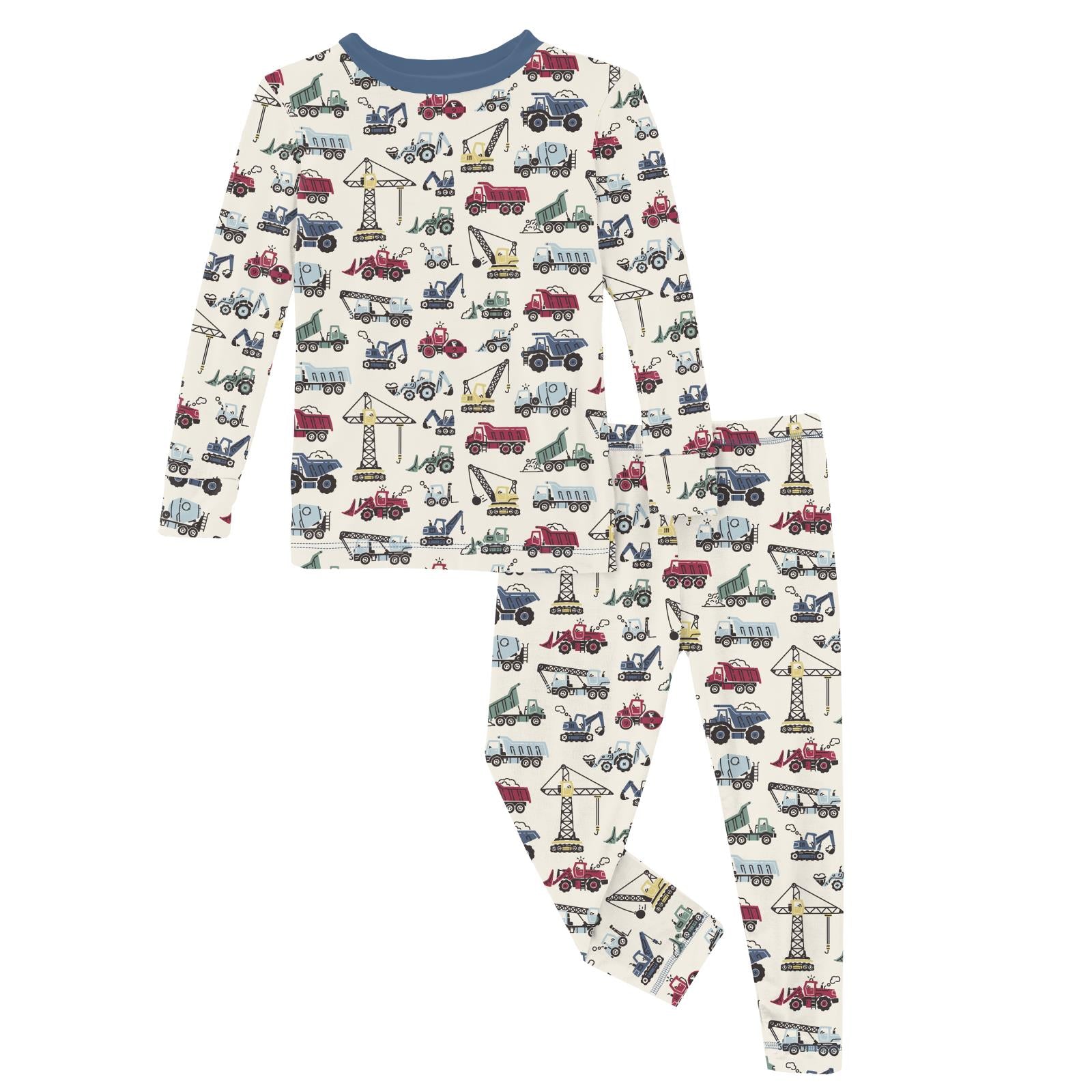 Kickee Pants Short Sleeve Pajama Set - Natural Construction Trucks-KICKEE PANTS-Little Giant Kidz