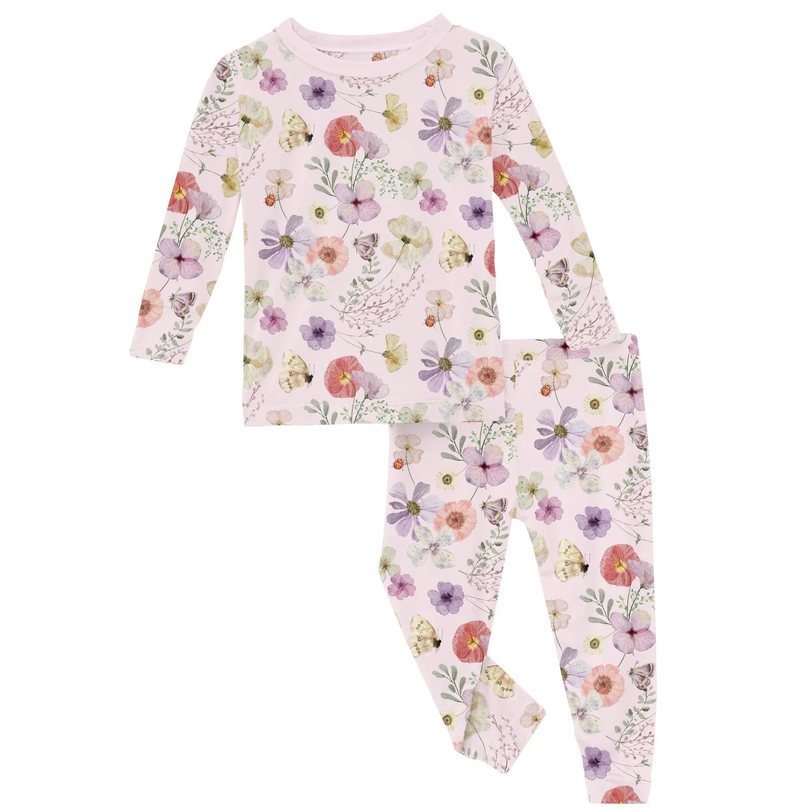 Kickee Pants Short Sleeve Pajama Set- Shrinking Violet Pressed Flowers-Kickee Pants-Little Giant Kidz