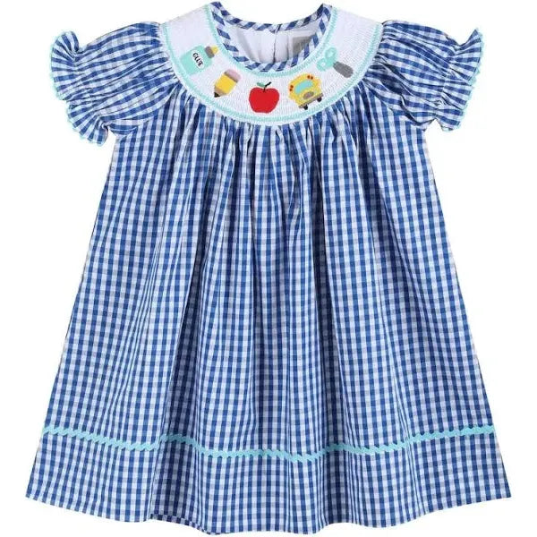 Royal Blue Gingham School Smocked Bishop Dress - Lil Cactus 2T / Blue