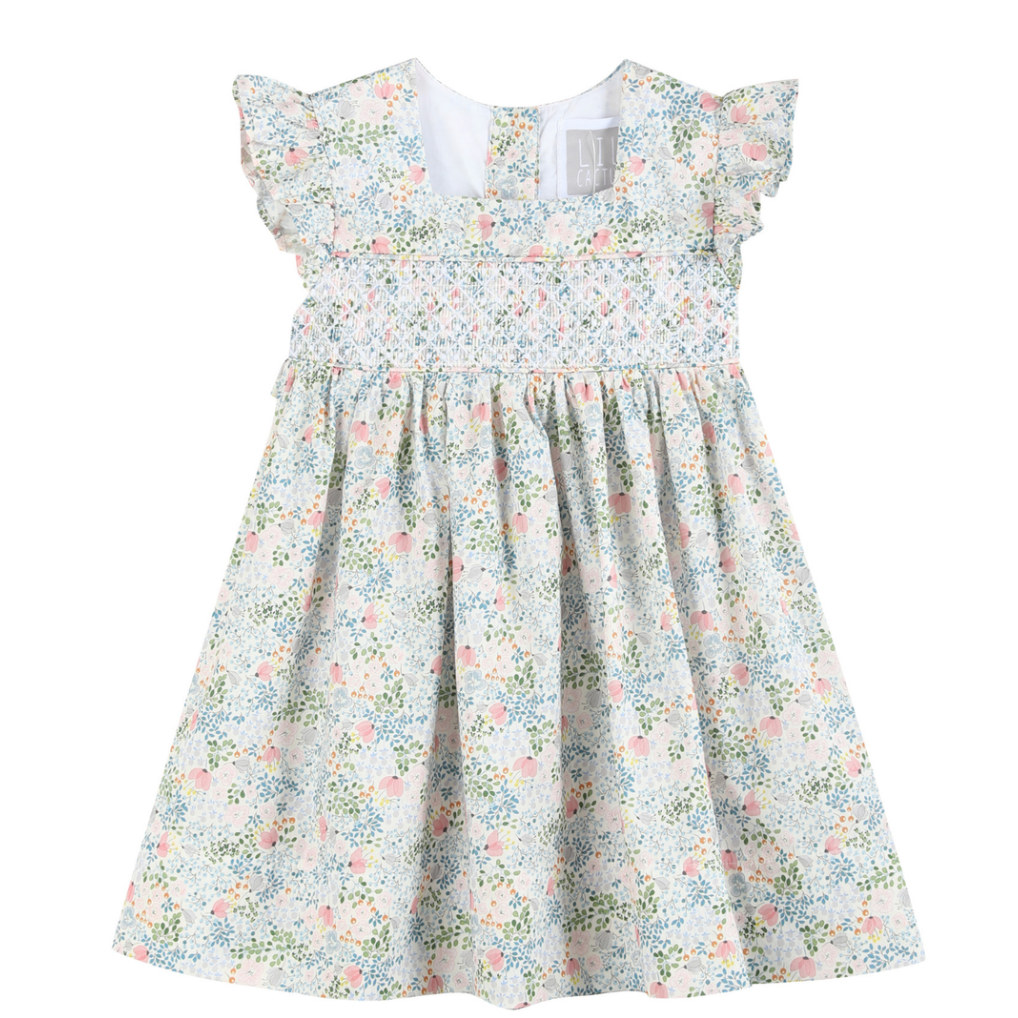 Lil Cactus Smocked Flutter Dress- Pink Floral-Lil Cactus-Little Giant Kidz