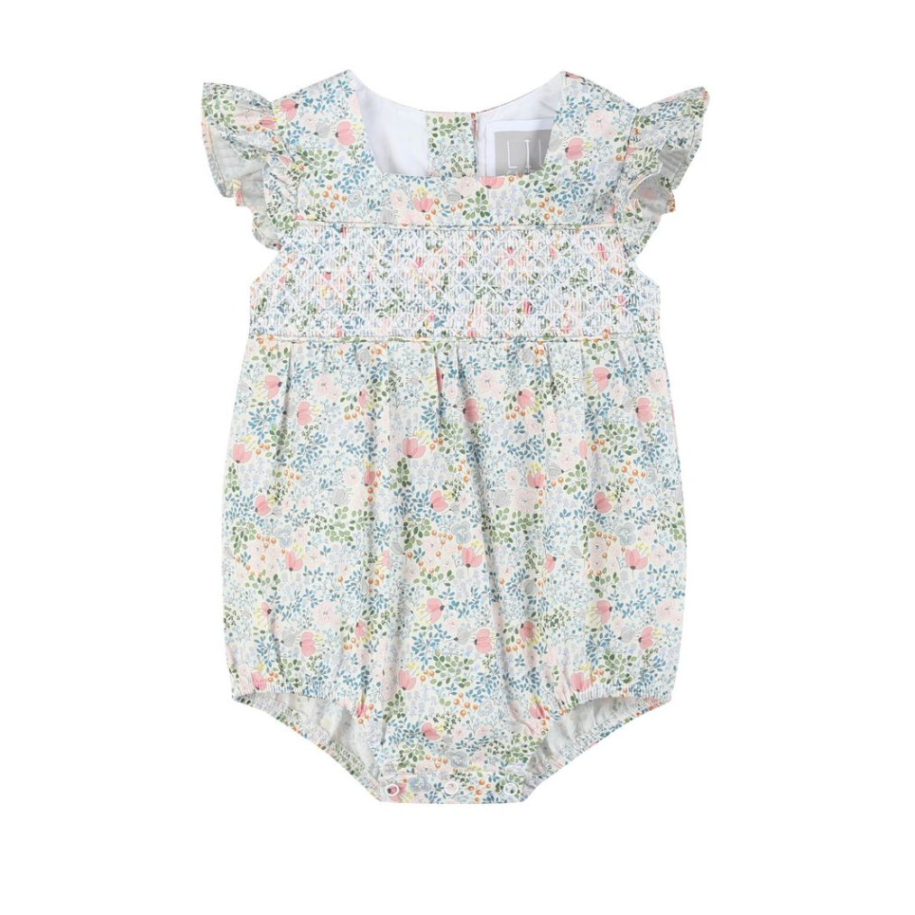 Lil Cactus Smocked Futter Romper- Pink Floral-Lil Cactus-Little Giant Kidz