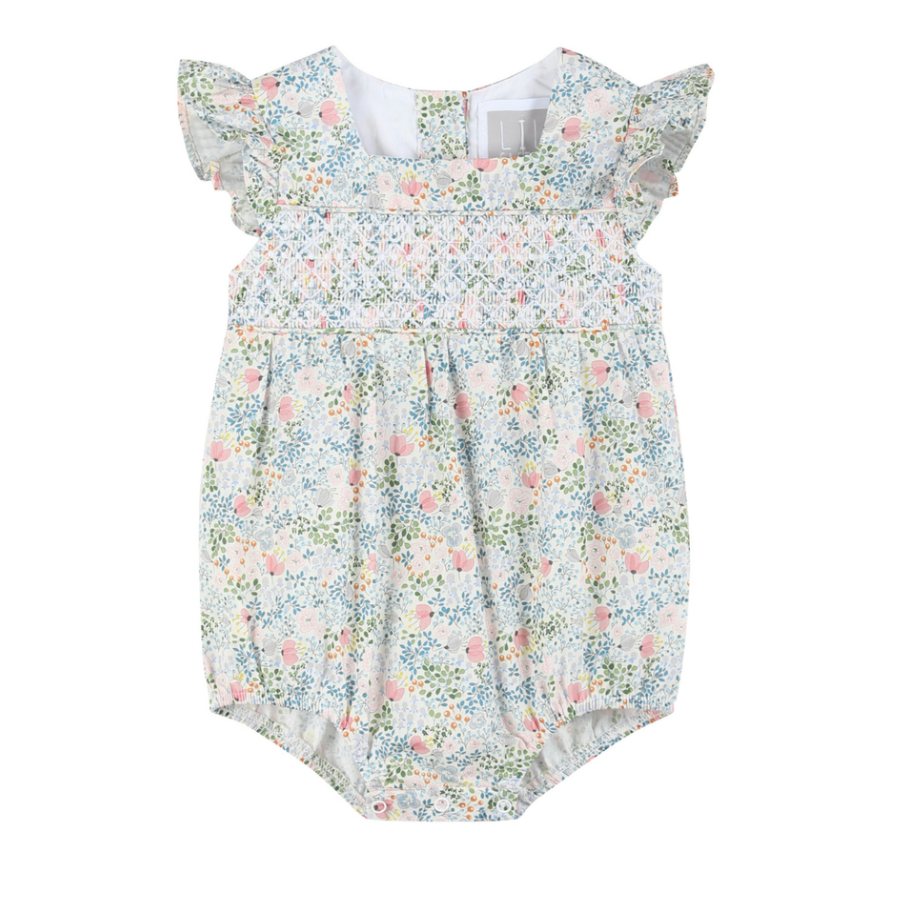 Lil Cactus Smocked Futter Romper- Pink Floral-Lil Cactus-Little Giant Kidz