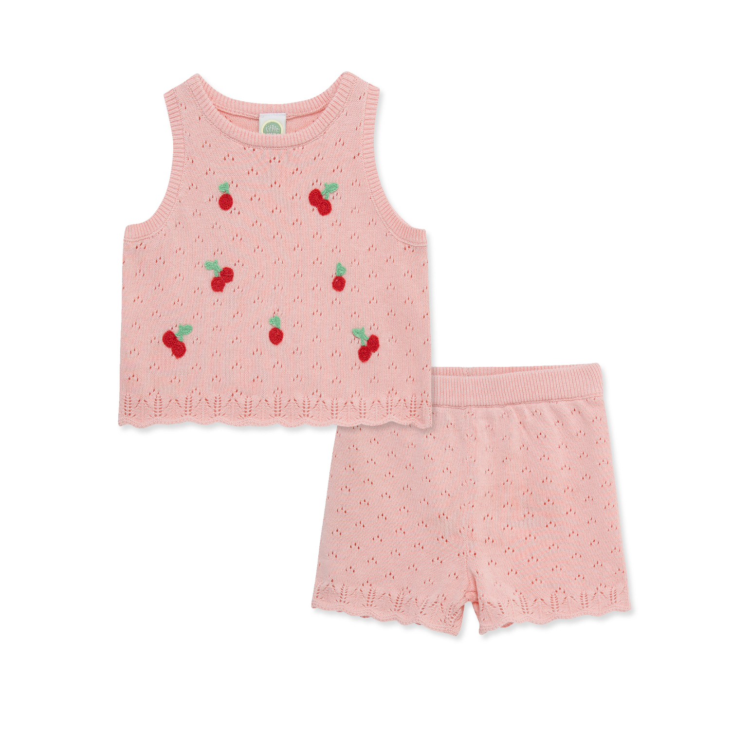 Little Me Cherry Pointelle Set- Pink-LITTLE ME-Little Giant Kidz